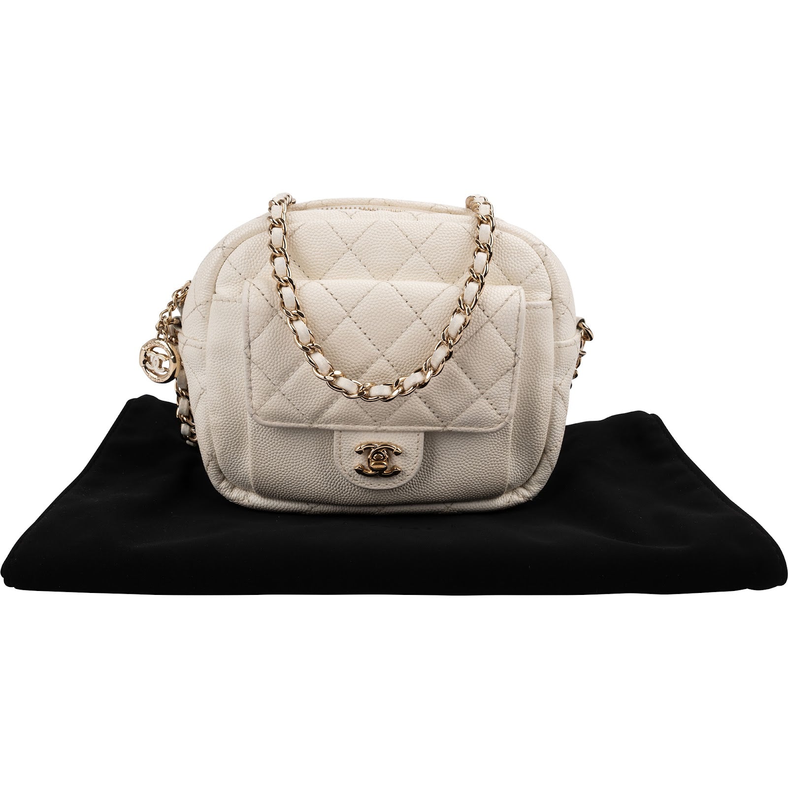 Chanel Quilted Caviar Leather Small Round Camera Crossbody Bag