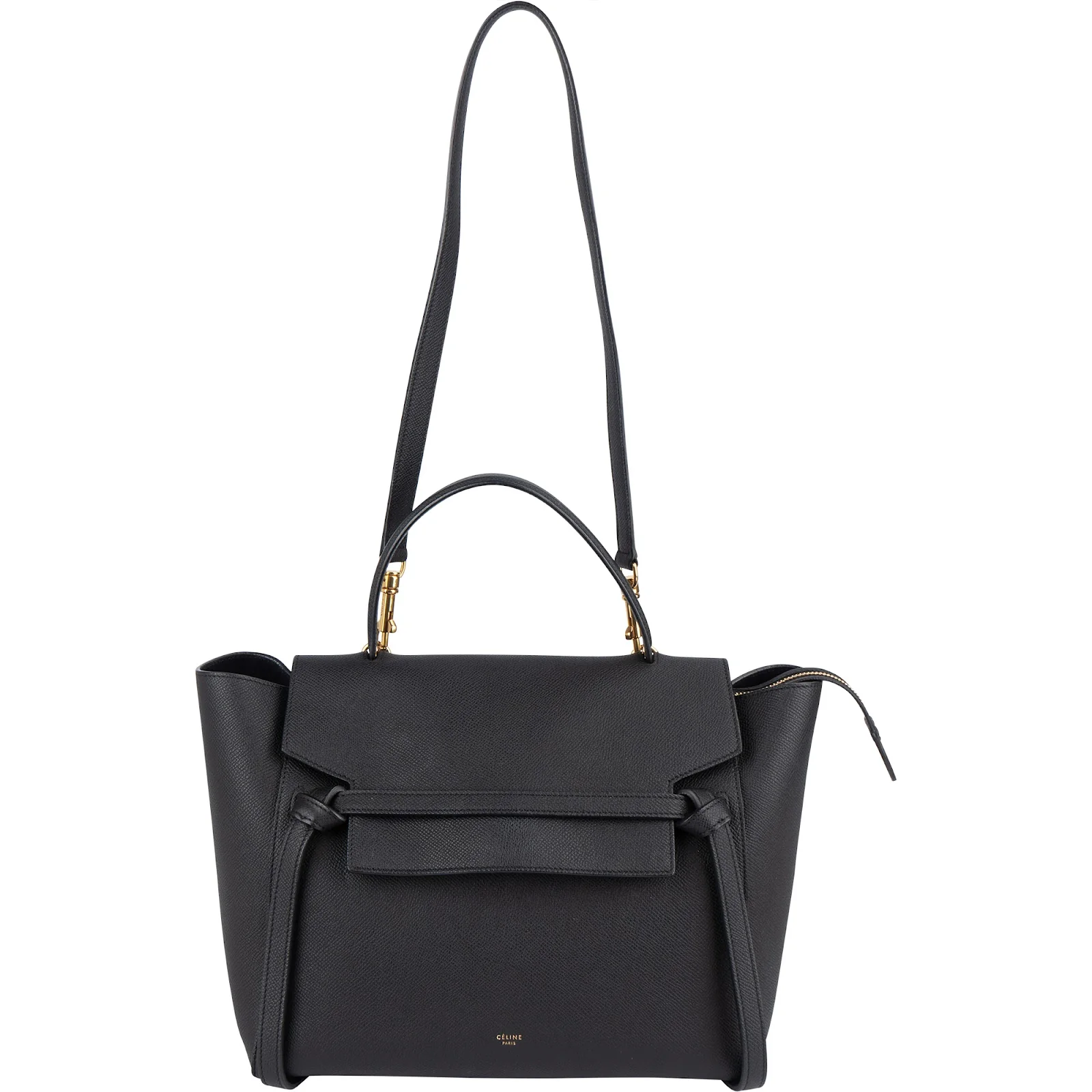 Céline Black Leather Grained Calfskin Belt Handbag