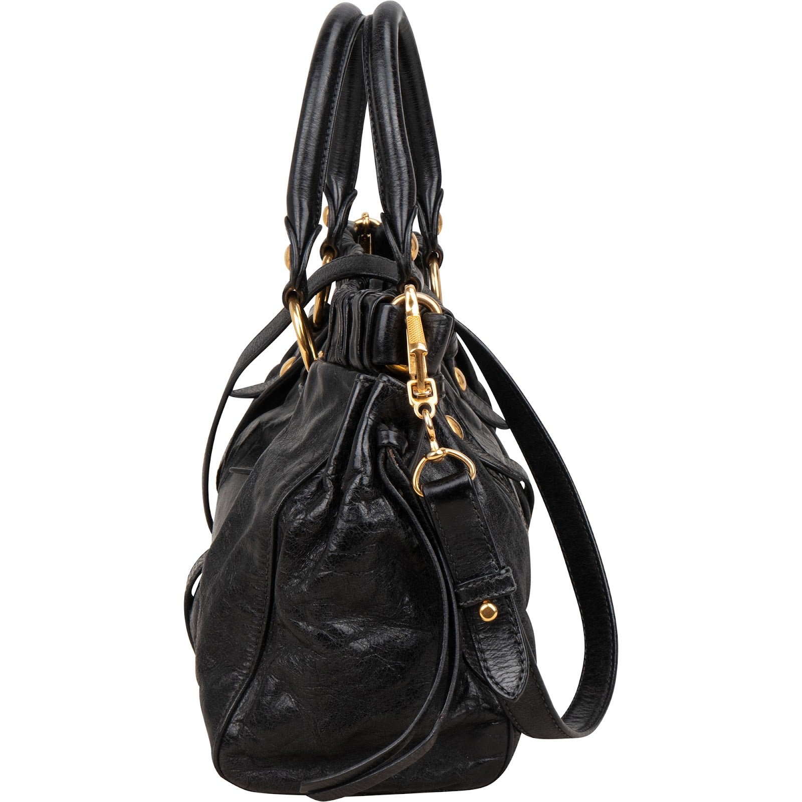 Miu Miu Black Vitello Lux Leather Satchel Handbag