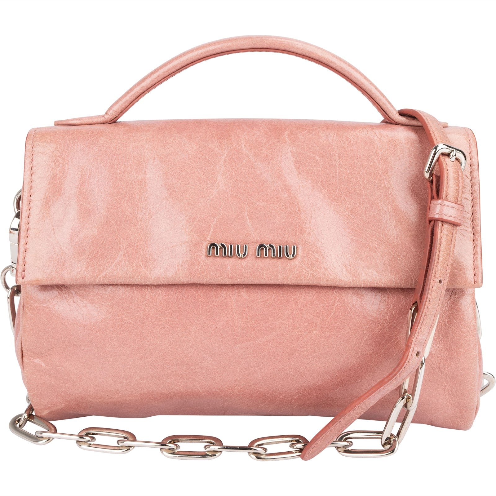 Różowa torebka Miu Miu z rączką na górze, wykonana ze skóry Vitello Lux, w stylu mini crossbody