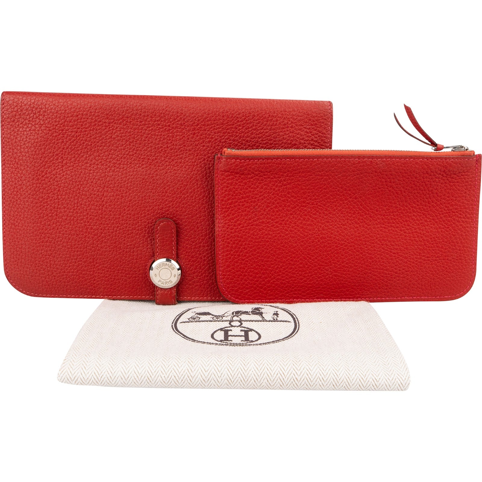 Hermès Rouge Grained Togo Leather Dogon Wallet