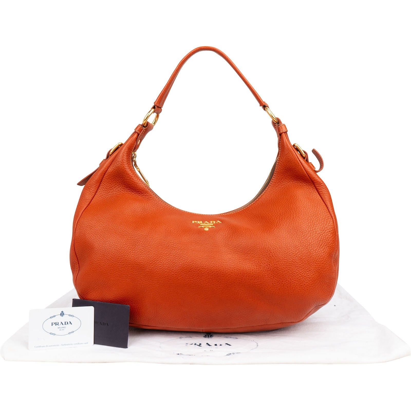 Prada Orange Vitello Daino Leather Hobo Shoulder Bag