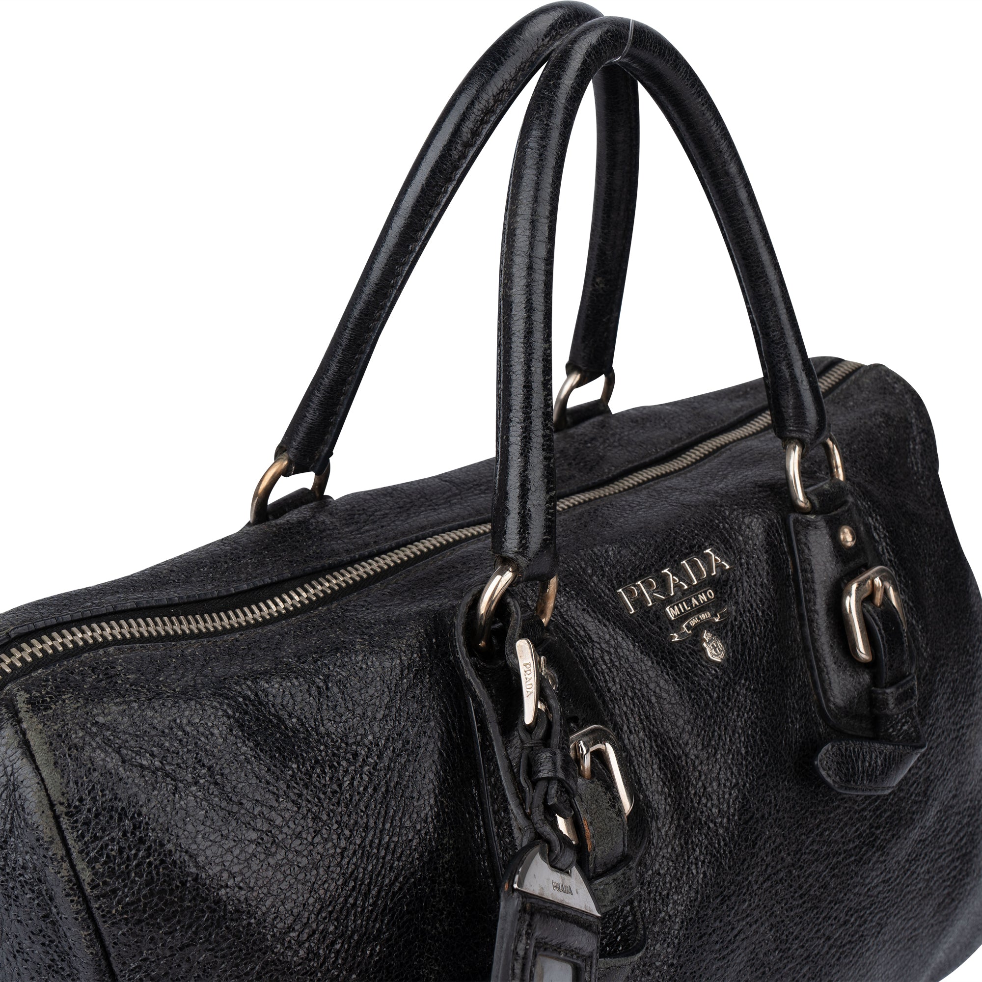 Prada Shimmering Leather City Boston Bag