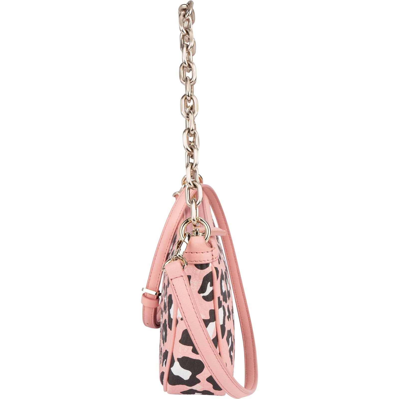 MCM Monogram Visetos Pink Leopard Print Aren Pochette Crossbody Handbag