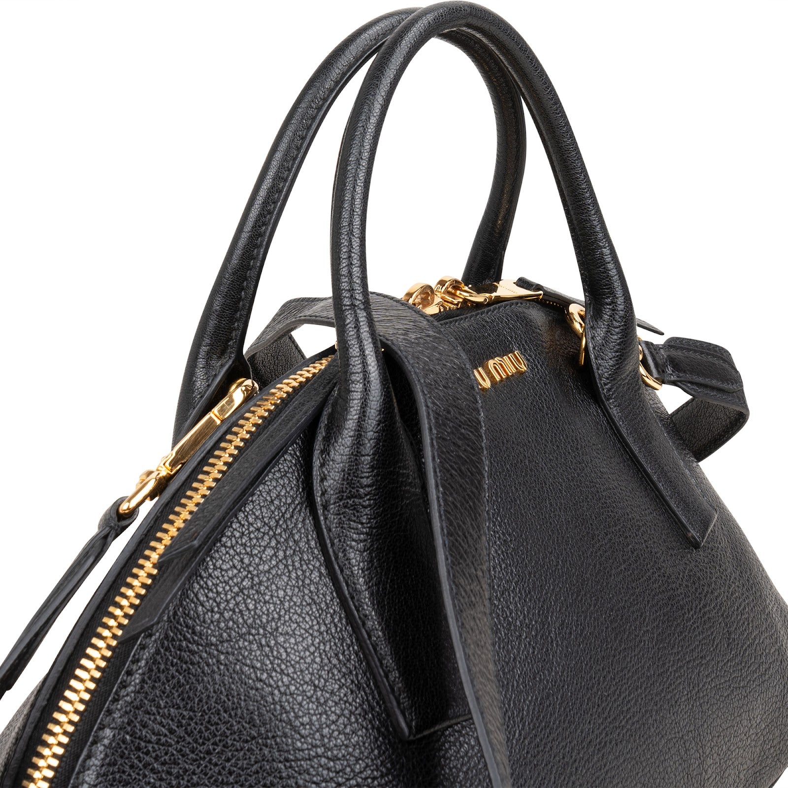 Miu Miu Black Madras Leather Dome Satchel Handbag