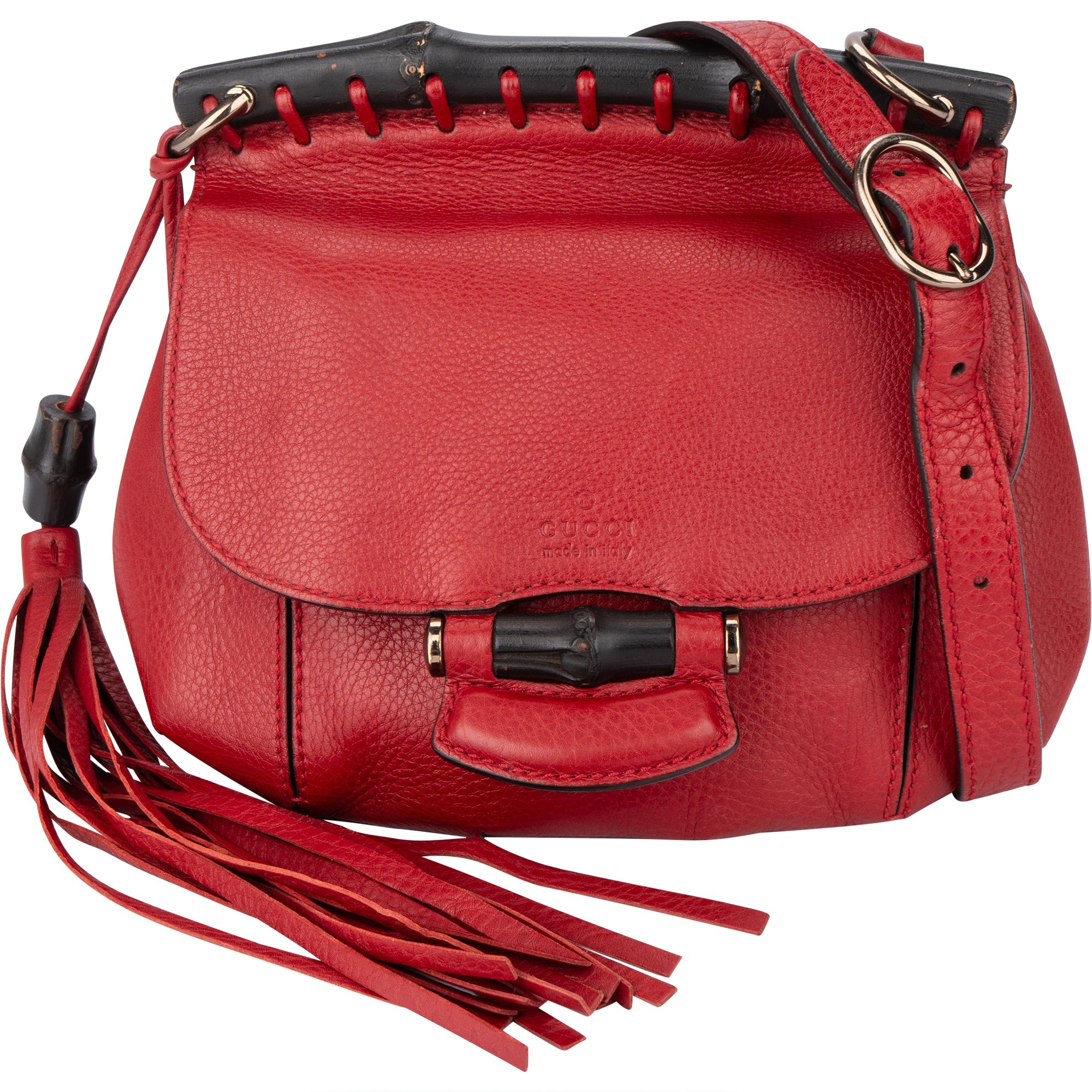 Gucci Red Leather Bamboo Crossbody Bag