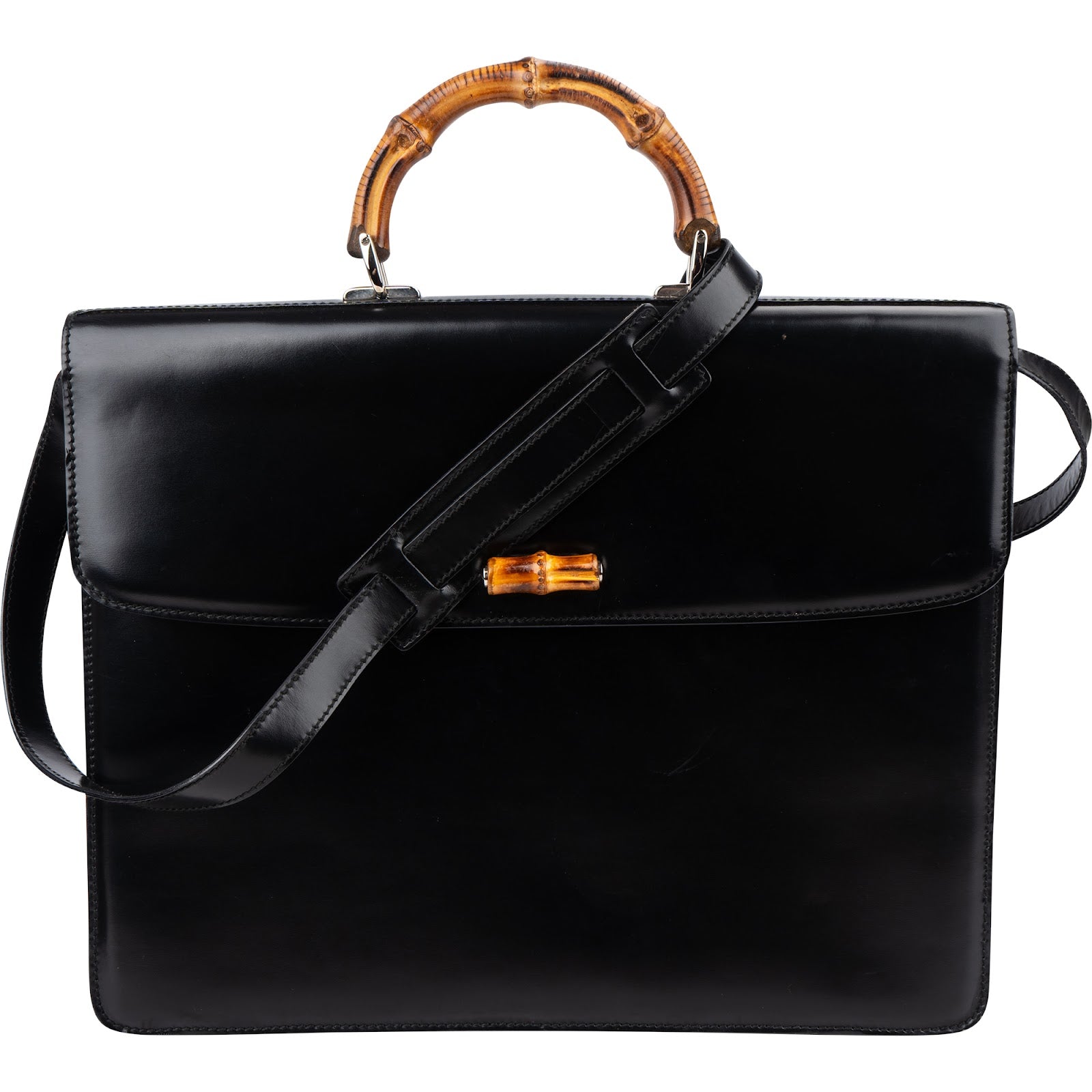 Gucci Black Leather Bamboo Aktentasche