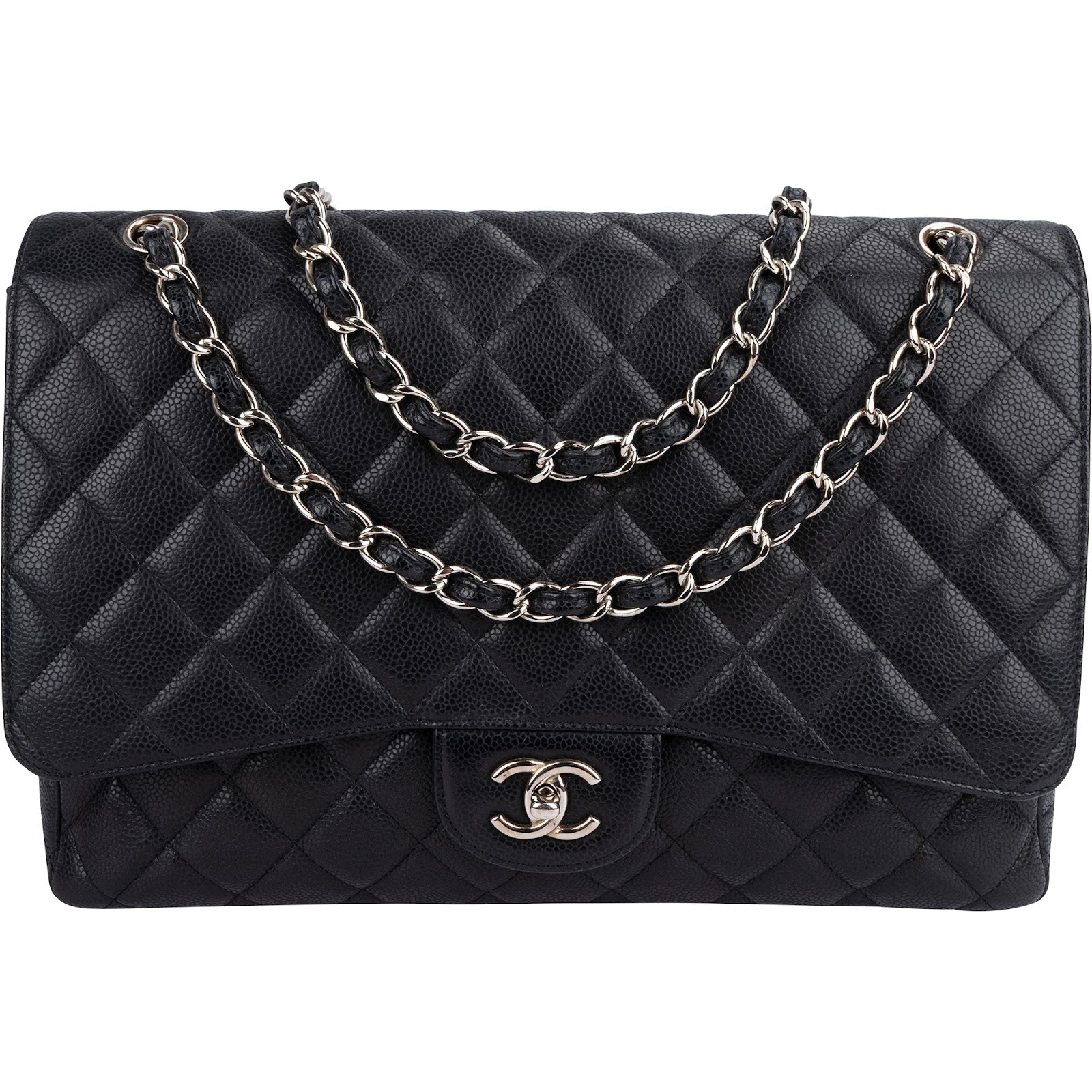 Chanel Quilted Caviar Leather Palladium Maxi Single-Flap Crossbody Bag