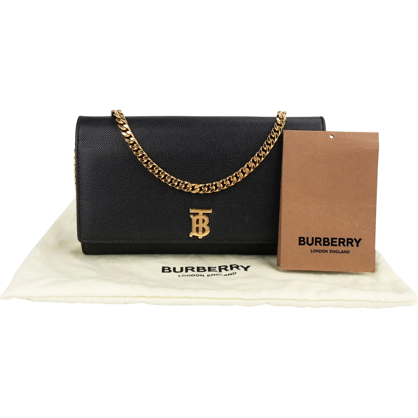 Burberry Grained Leather TB Wallet on a Chain Crossbody Bag