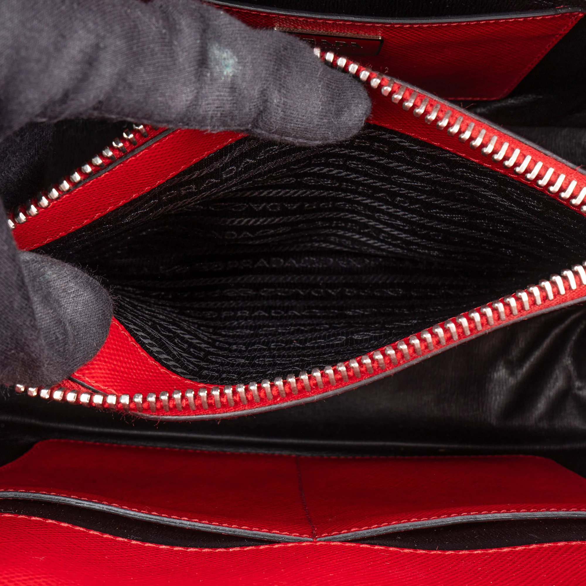 Prada Red Saffiano Leather Turnlock Double Handbag