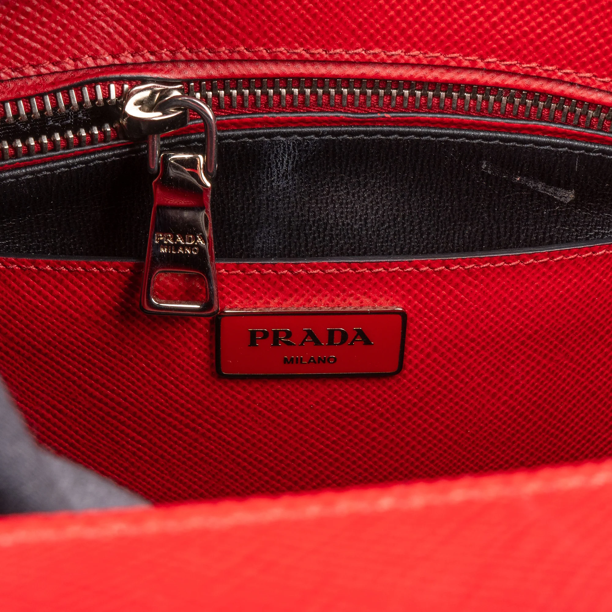 Prada Red Saffiano Leather Turnlock Double Handbag