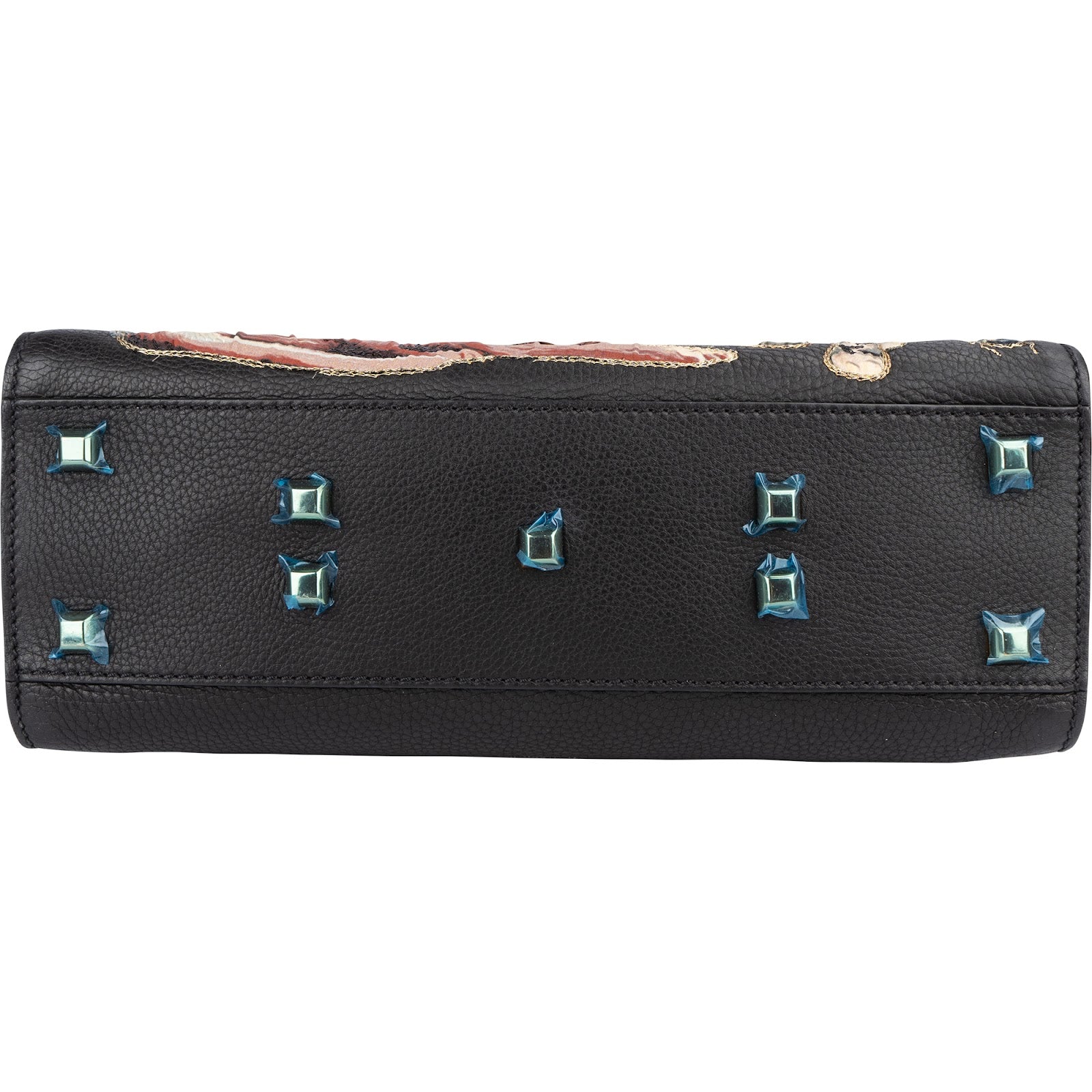 Valentino Black Leather Animal Fantasia Embroidered Joylock Top Handle Handbag