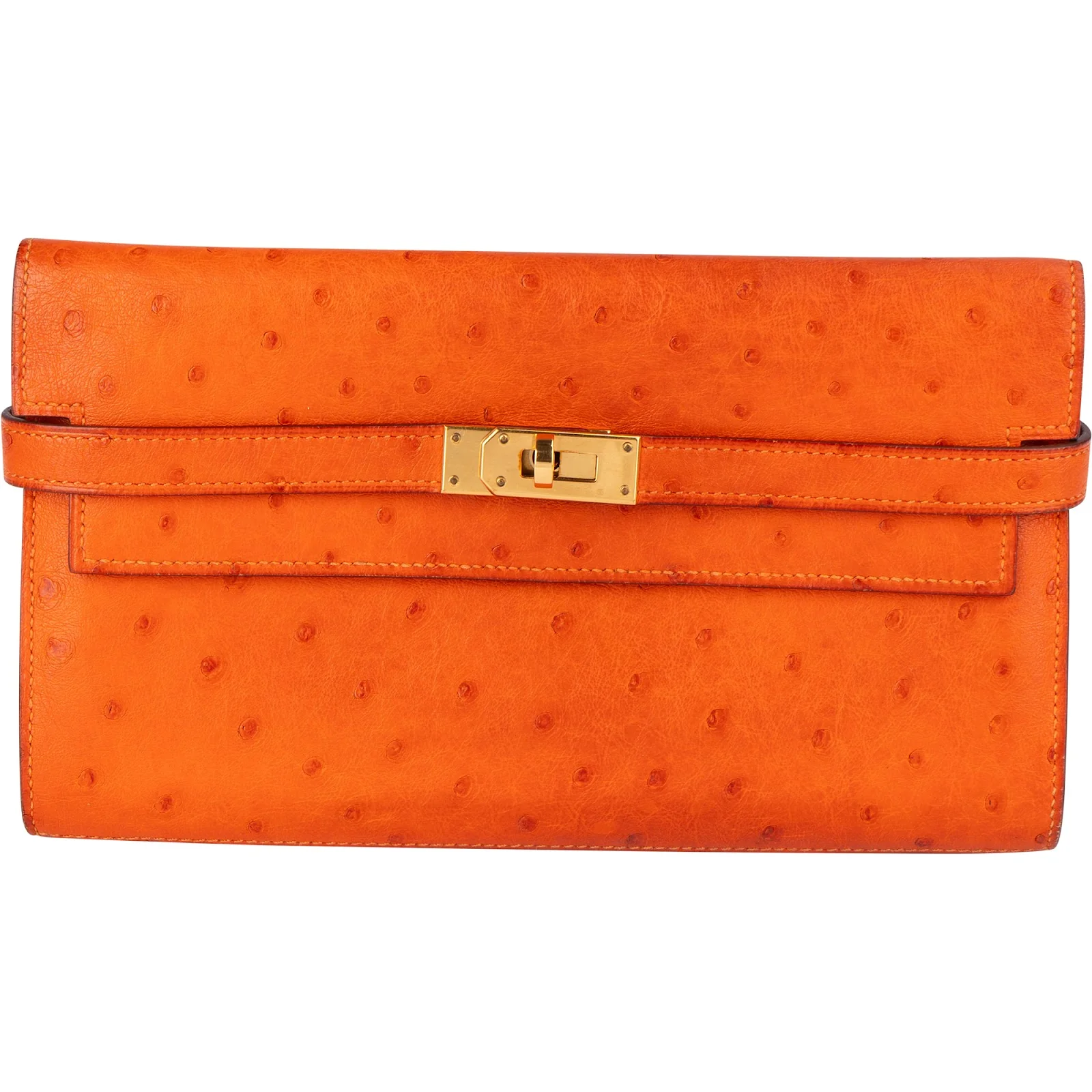 Hermès Orange Ostrich Leather Kelly Wallet