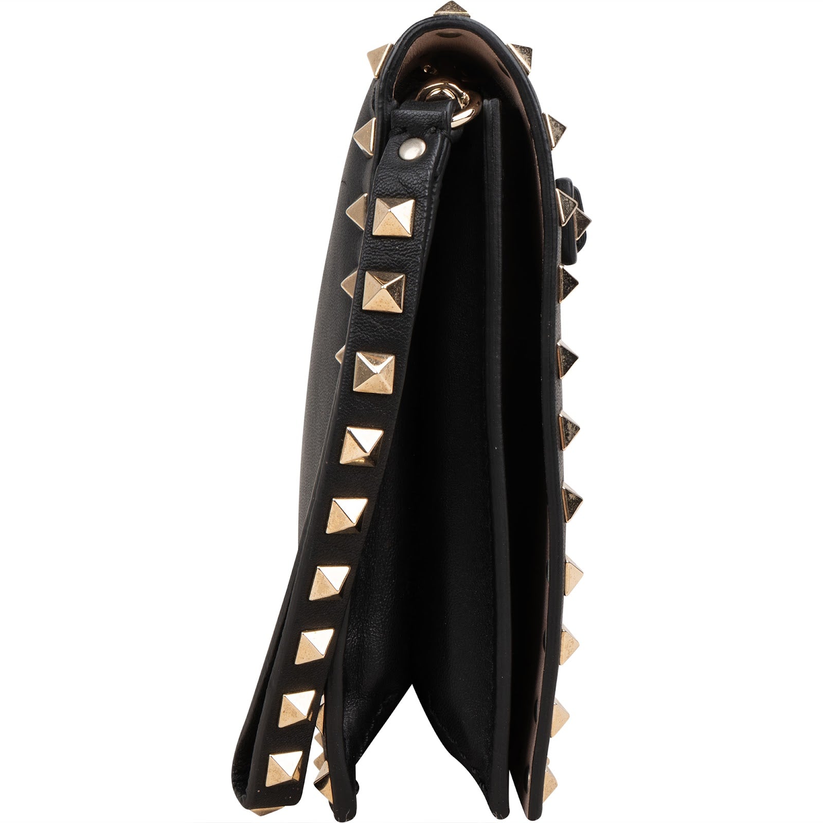 Valentino Garavani Black Leather Rockstud Flap Clutch