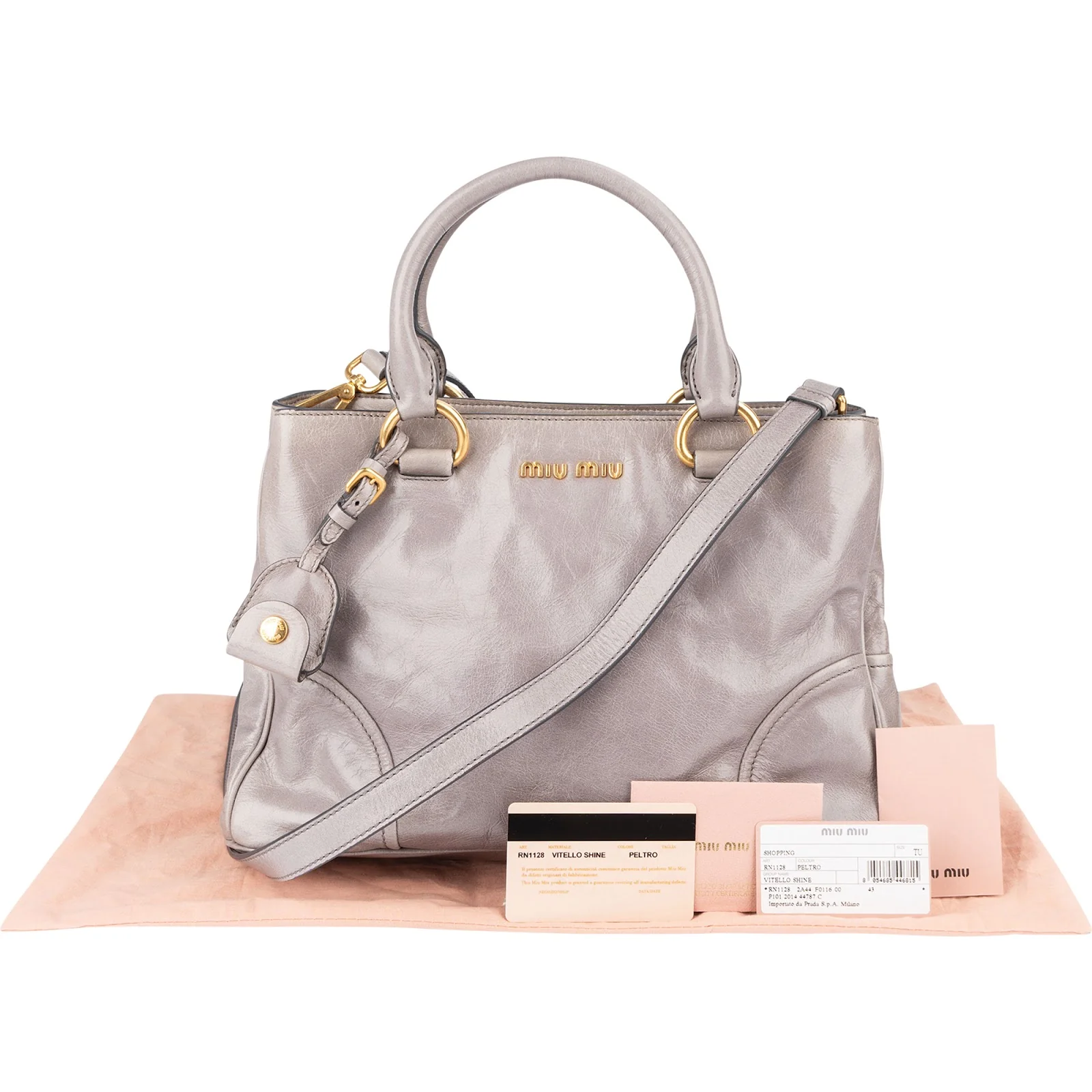 Miu Miu Grey Vitello Lux Handbag