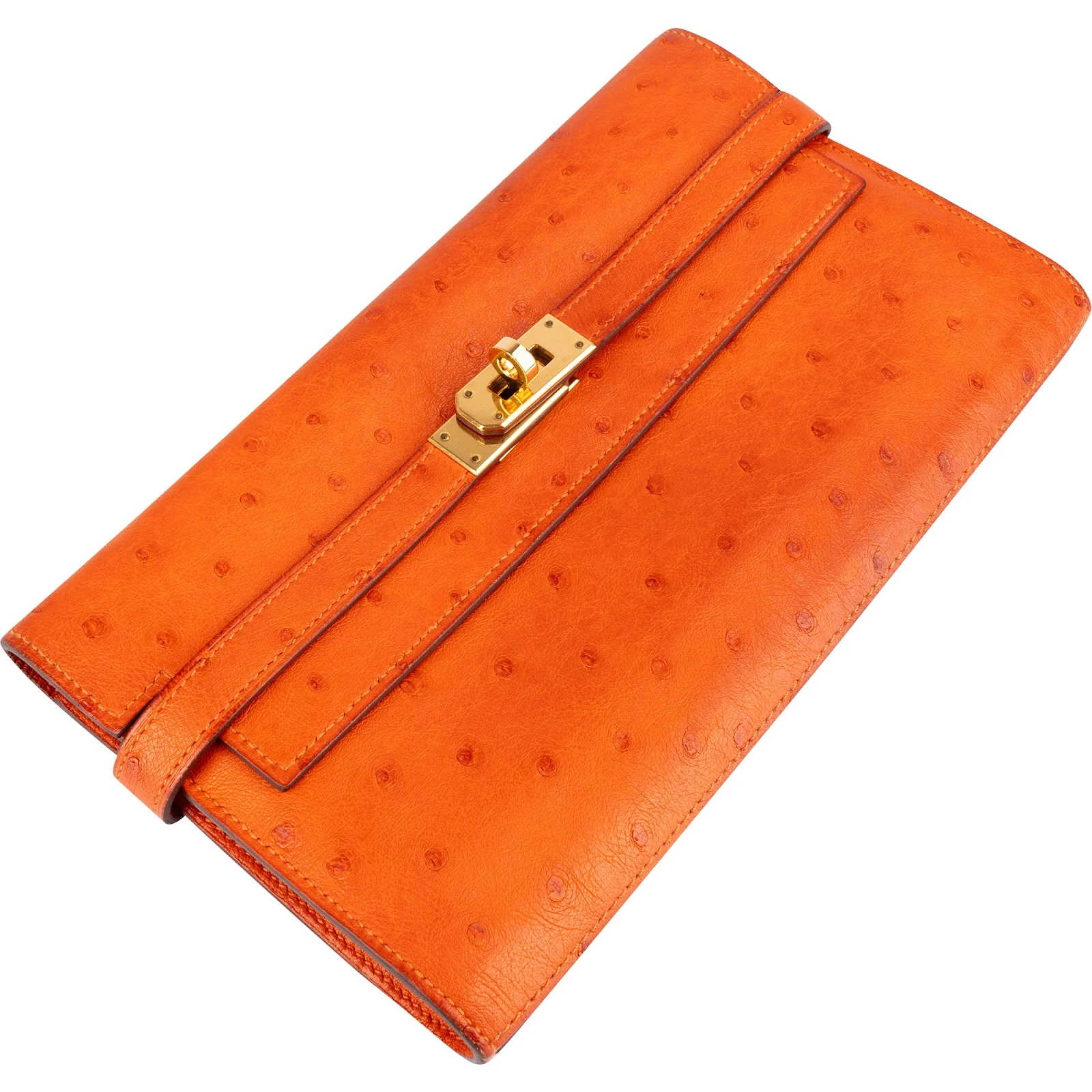 Hermès Orange Ostrich Leather Kelly Wallet
