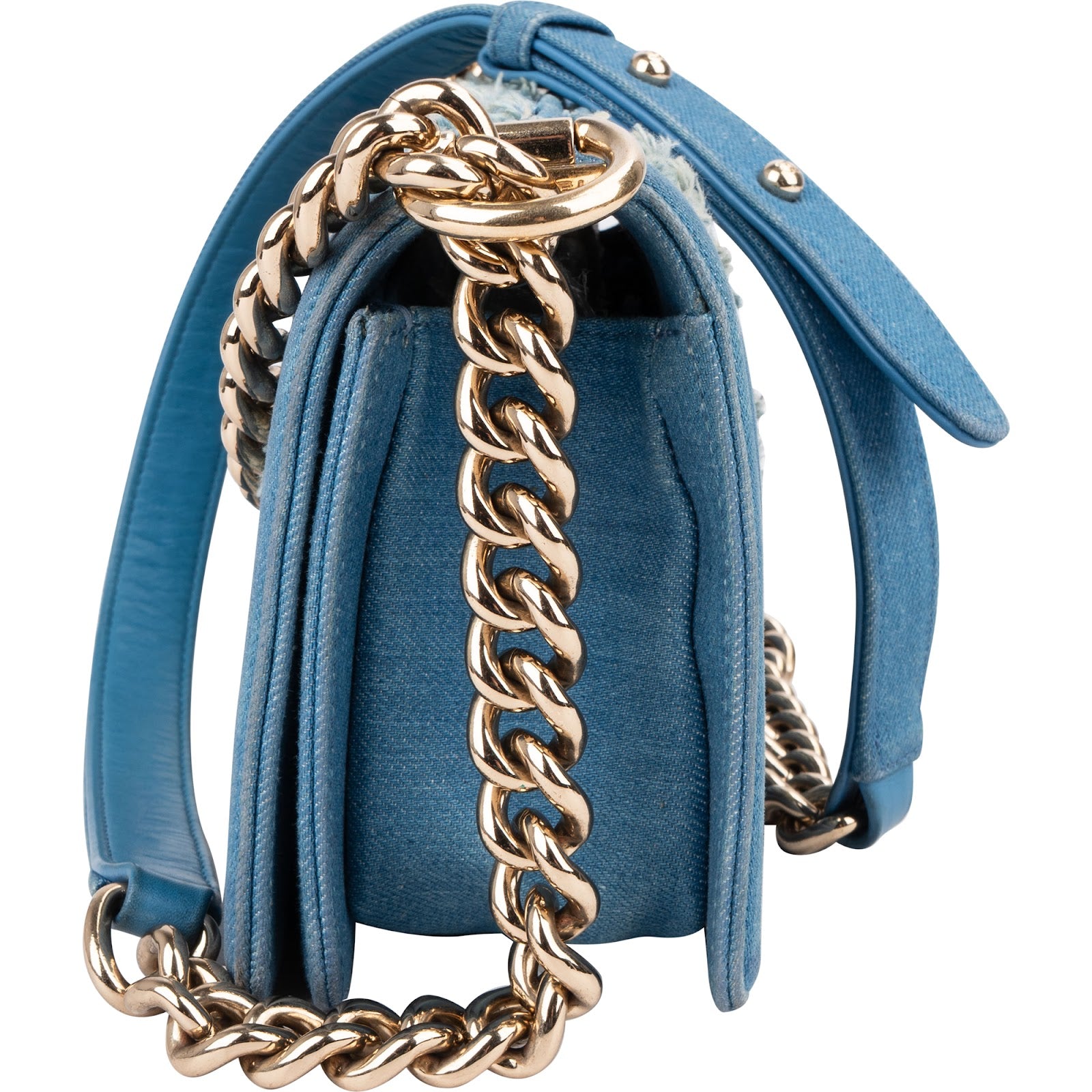 Chanel Denim Frayed Chevron Pleated Small Boy Crossbody Bag