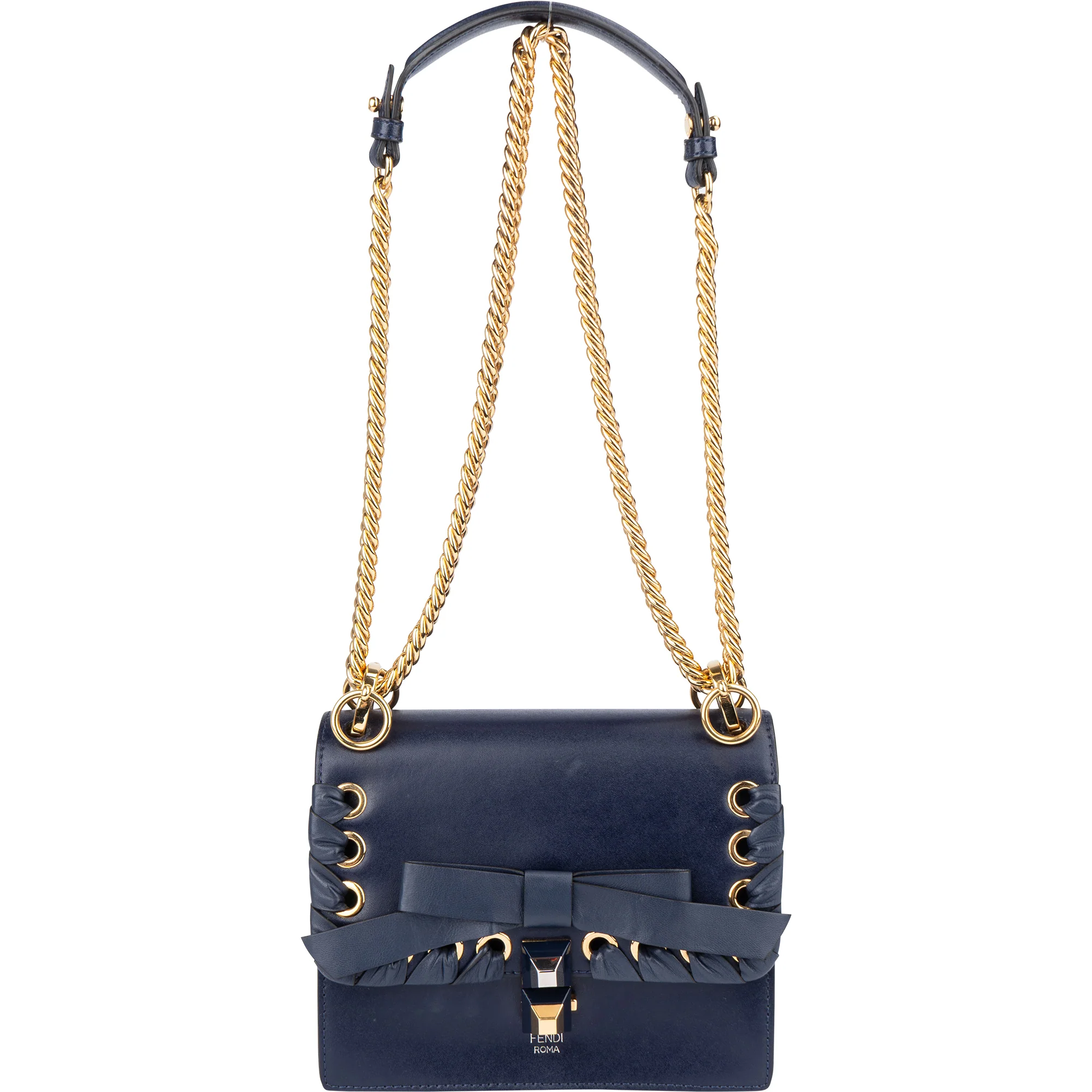 Fendi Bleu Leather Kan I Crossbody Bag