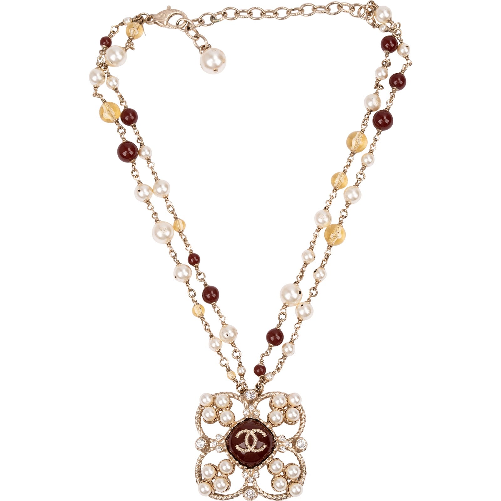 Chanel – Ketting met dubbele ketting en kruisvormige bloem