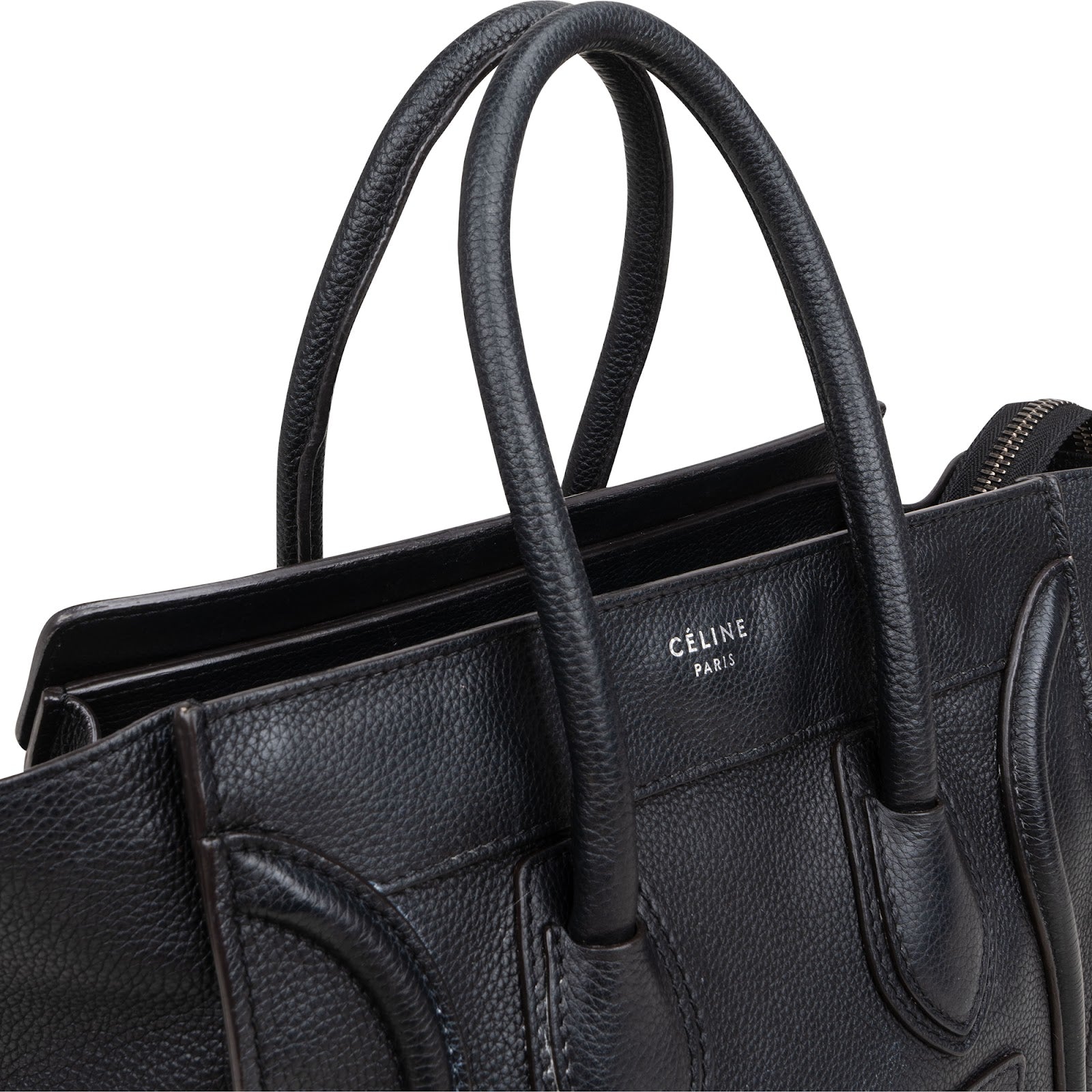 Céline Black Grained Leather Luggage Handbag