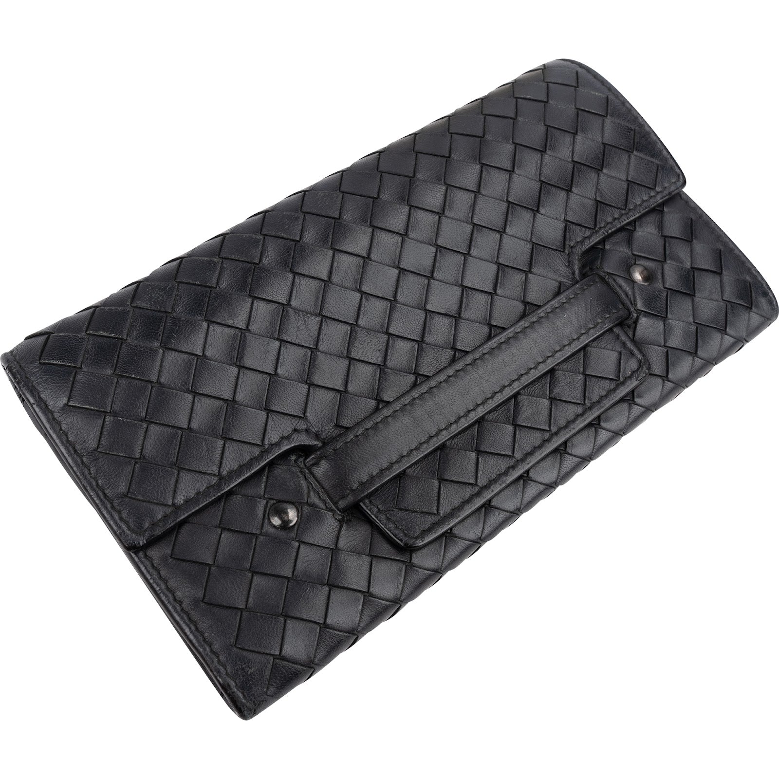 Bottega Veneta Black Intrecciato Leather Continental Wallet