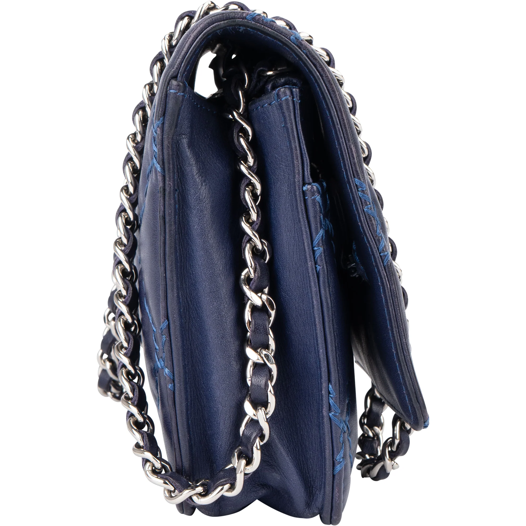 Chanel Bleu Quilted Stitch Lambskin Wallet On Chain Crossbody Bag