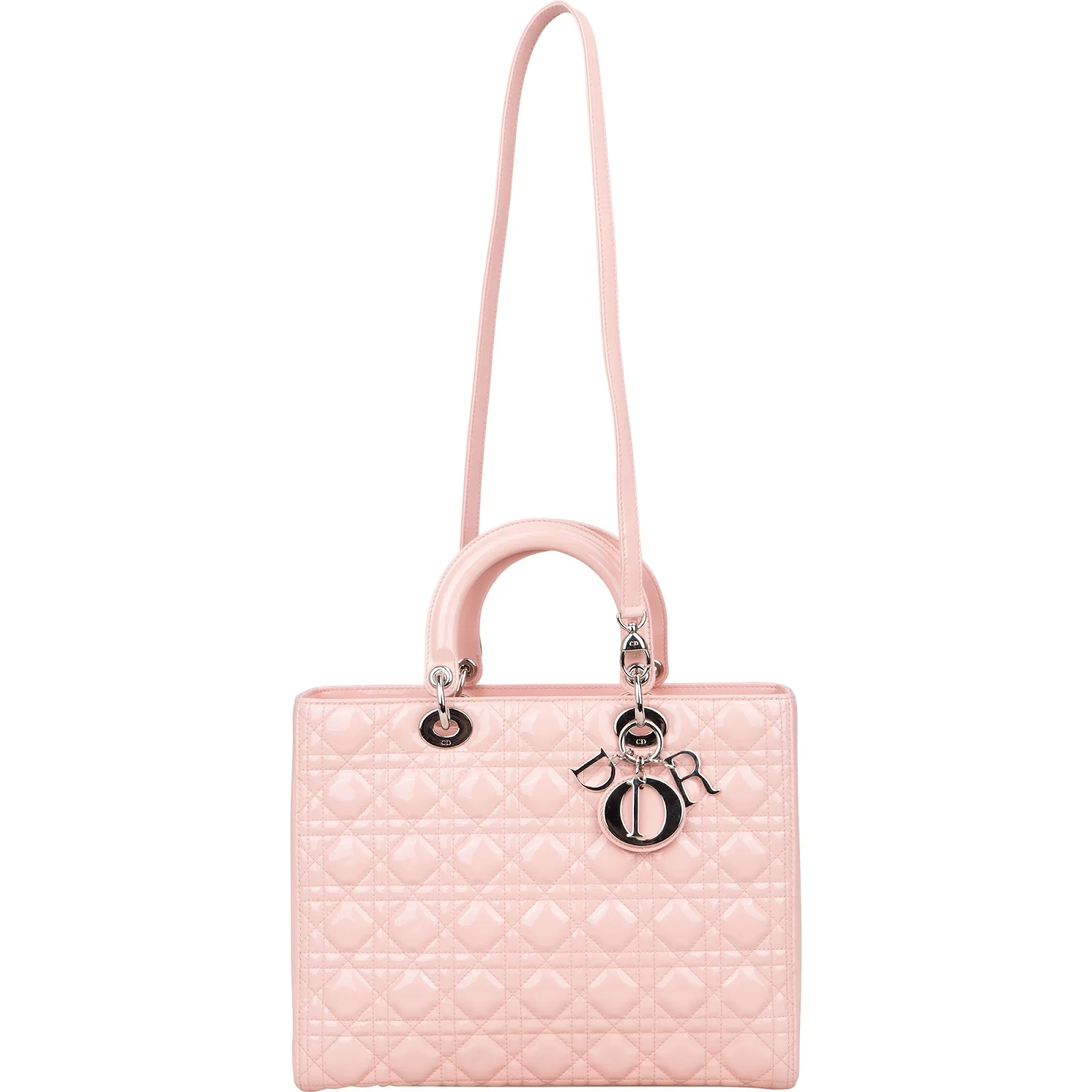 Christian Dior Quilted Patent Leather Large Lady Dior Handbag