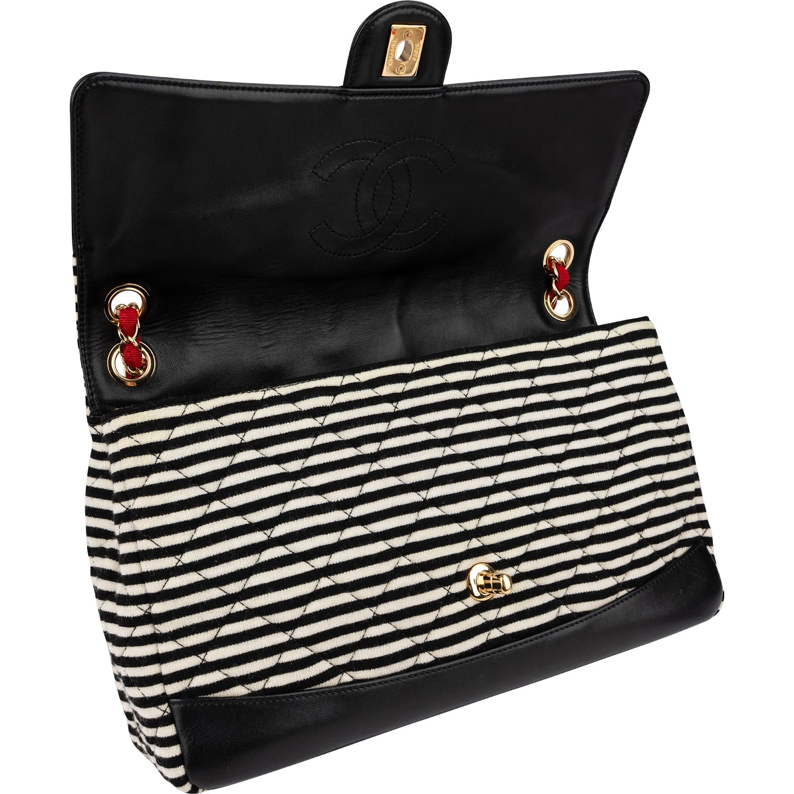 Chanel - Striped Cotton Single Flap Shoulder Bag
