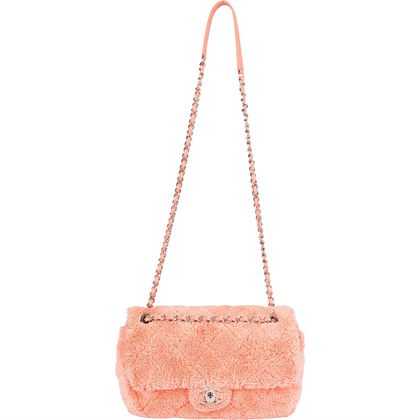 Chanel Pink Terry Cloth Coco Single Flap Shoulder Bag