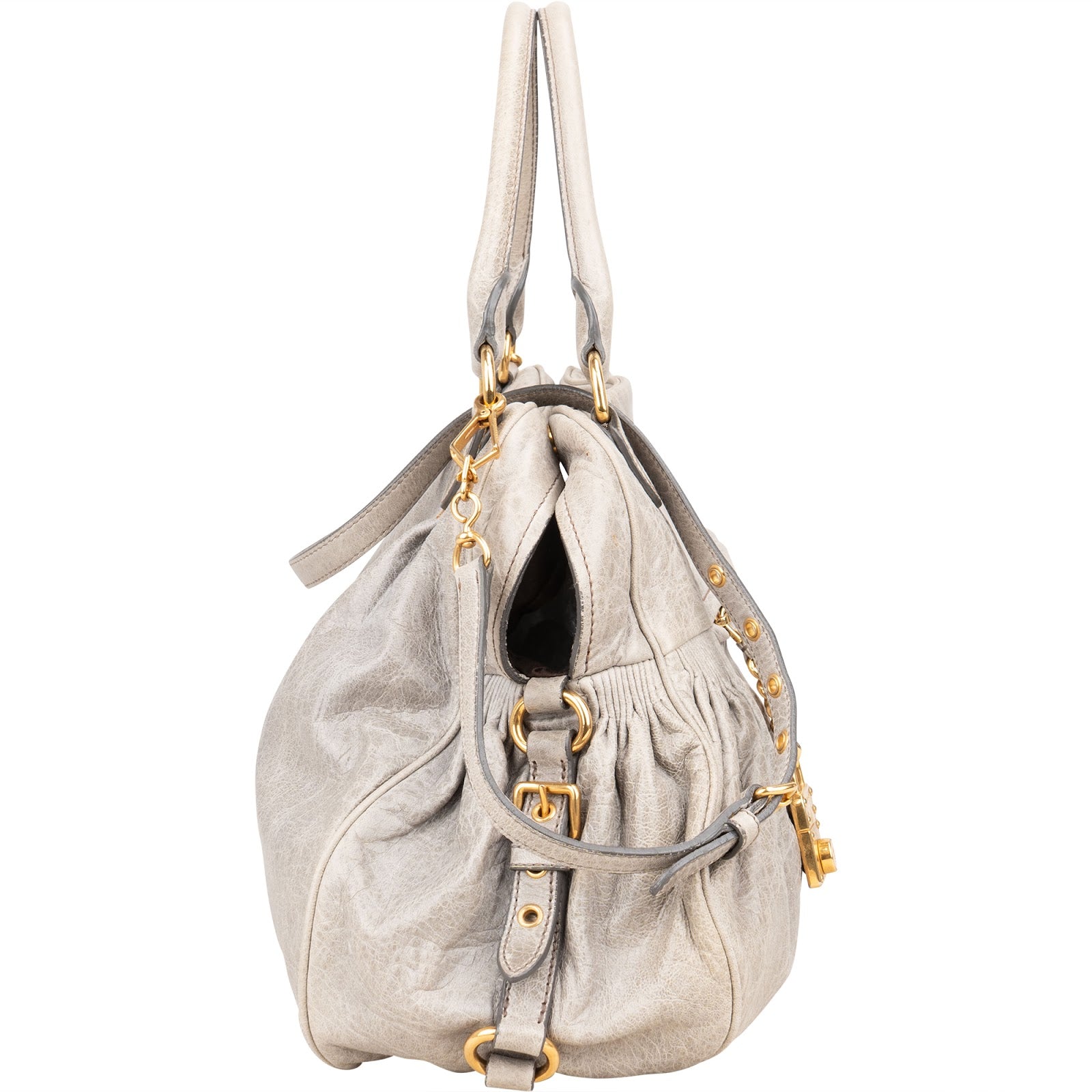 Miu Miu Vitello Lux Leather Padlock Handbag