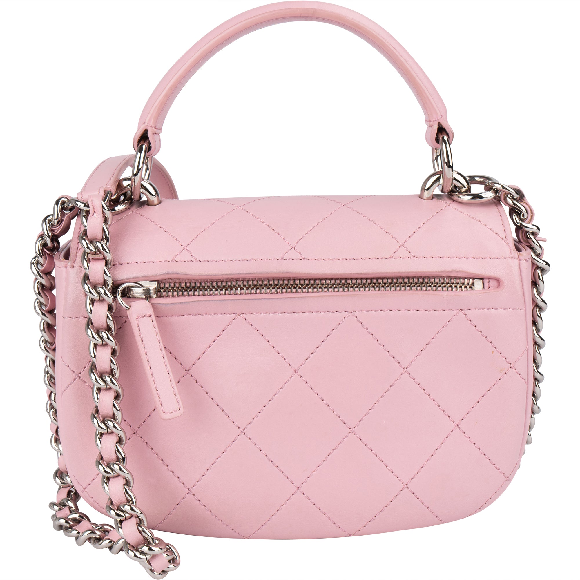 Chanel Pink Stitching Lambskin Top Handle Single Flap Crossbody Bag