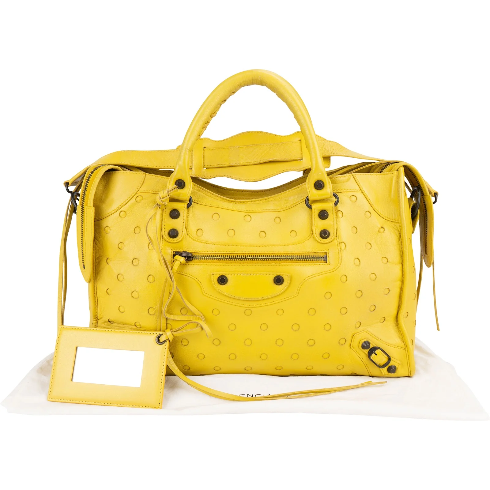 Balenciaga Yellow Perforated Leather City Handbag