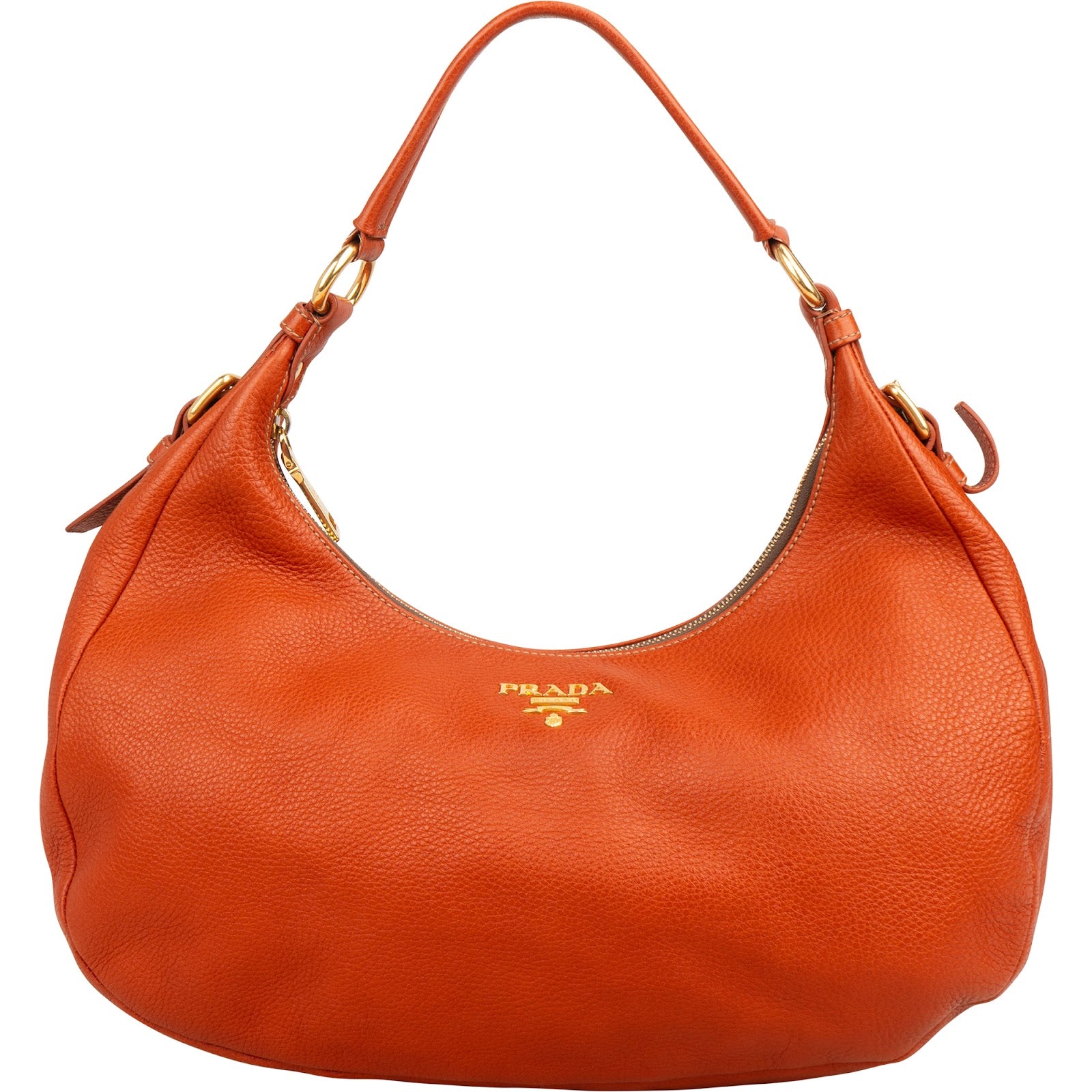 Prada Orange Vitello Daino Leather Hobo Shoulder Bag