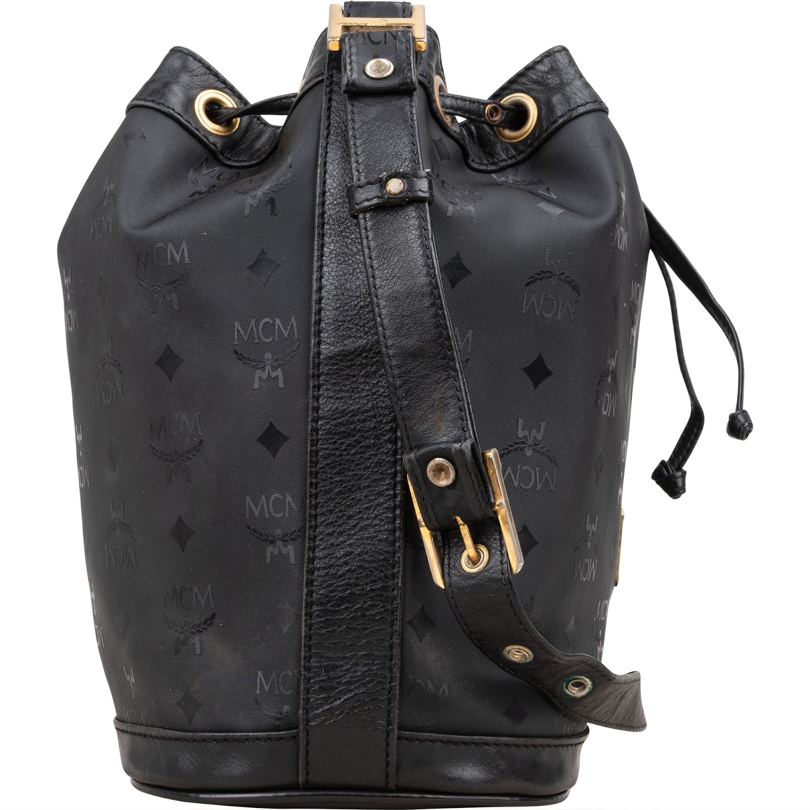 MCM Monogram Visetos Black Nylon Bucket Crossbody Bag