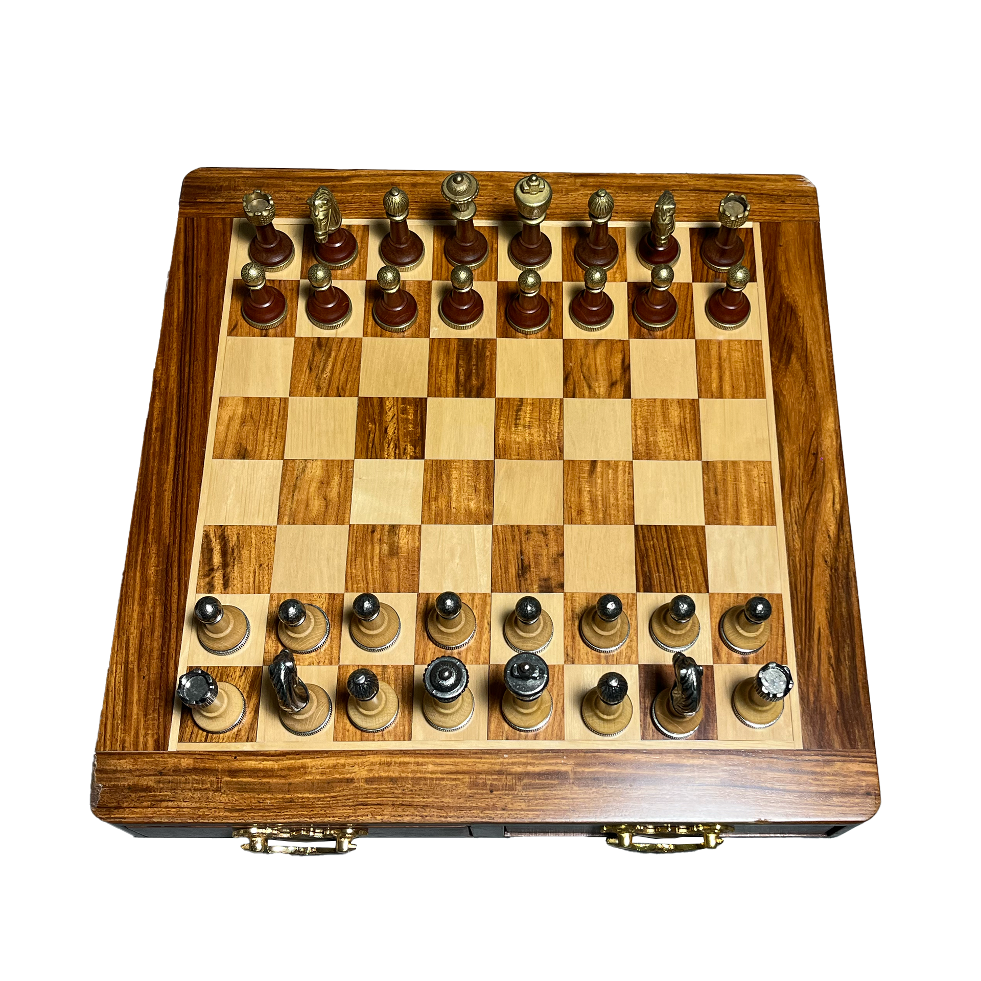 Schachspiel - Holz, Messing und Silber plattiert