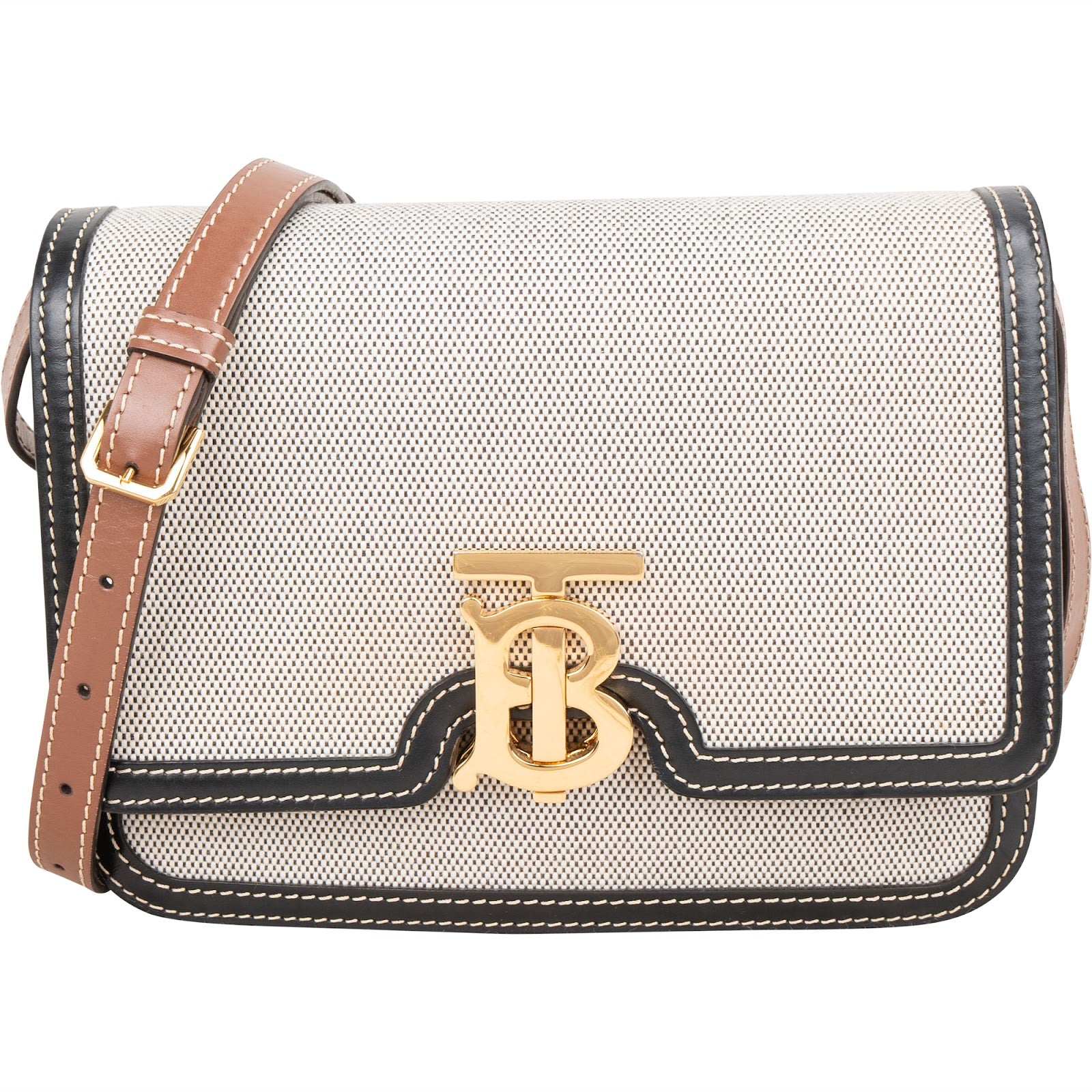 Burberry Canvas Bicolor Leather Small TB Crossbody Bag