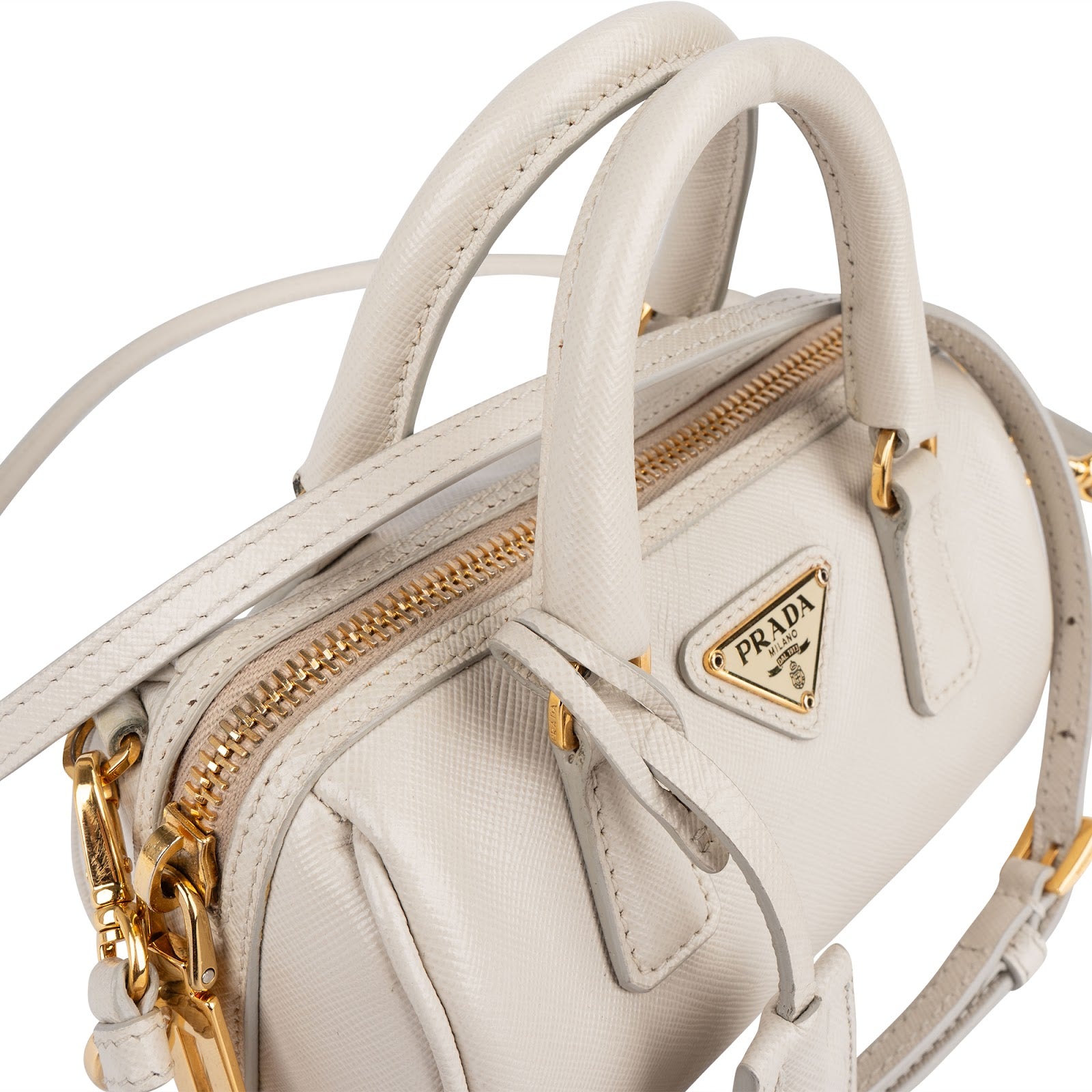 Prada Saffiano Leather Mini Bowling Crossbody Handbag