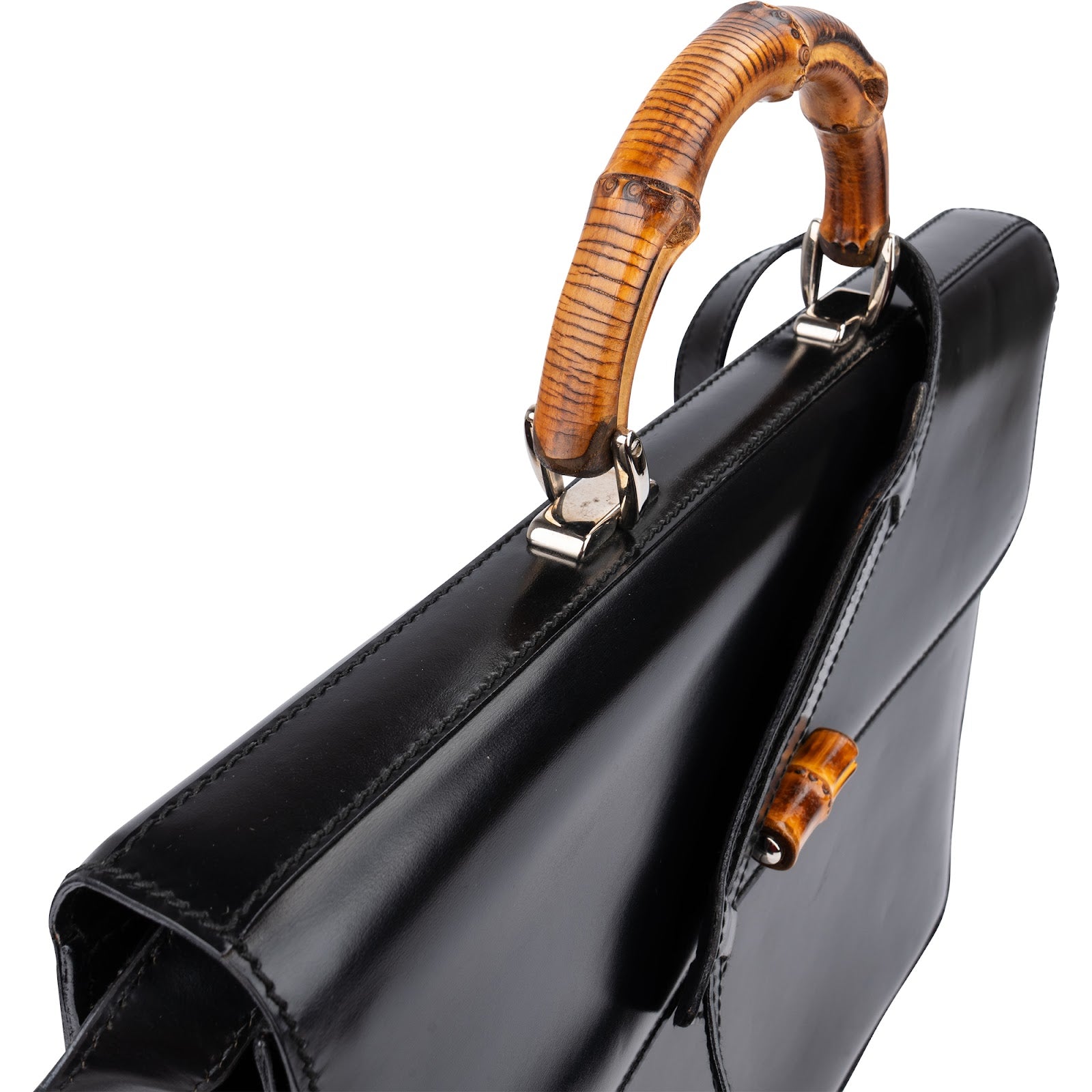 Gucci Black Leather Bamboo Aktentasche