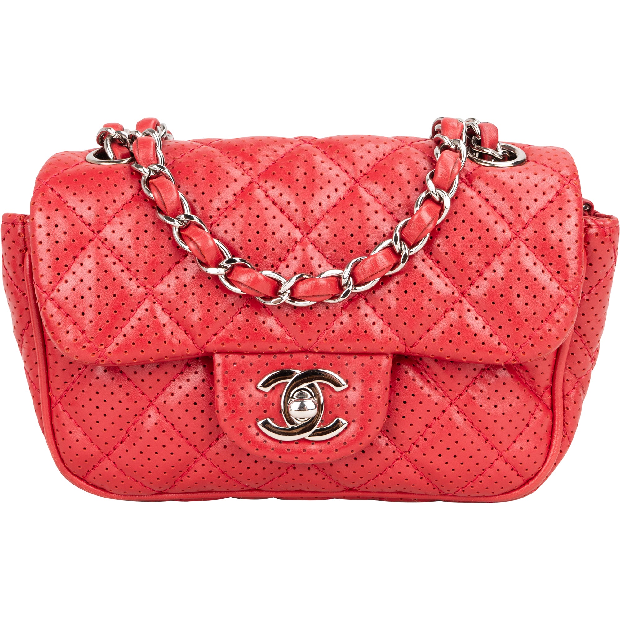 Chanel Quilted Perforated Lambskin Single Flap Crossbody Bag