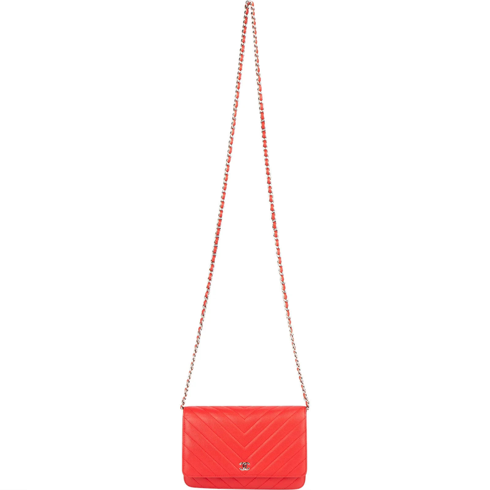 Chanel Chevron Caviar Leather Wallet On Chain Crossbody Bag