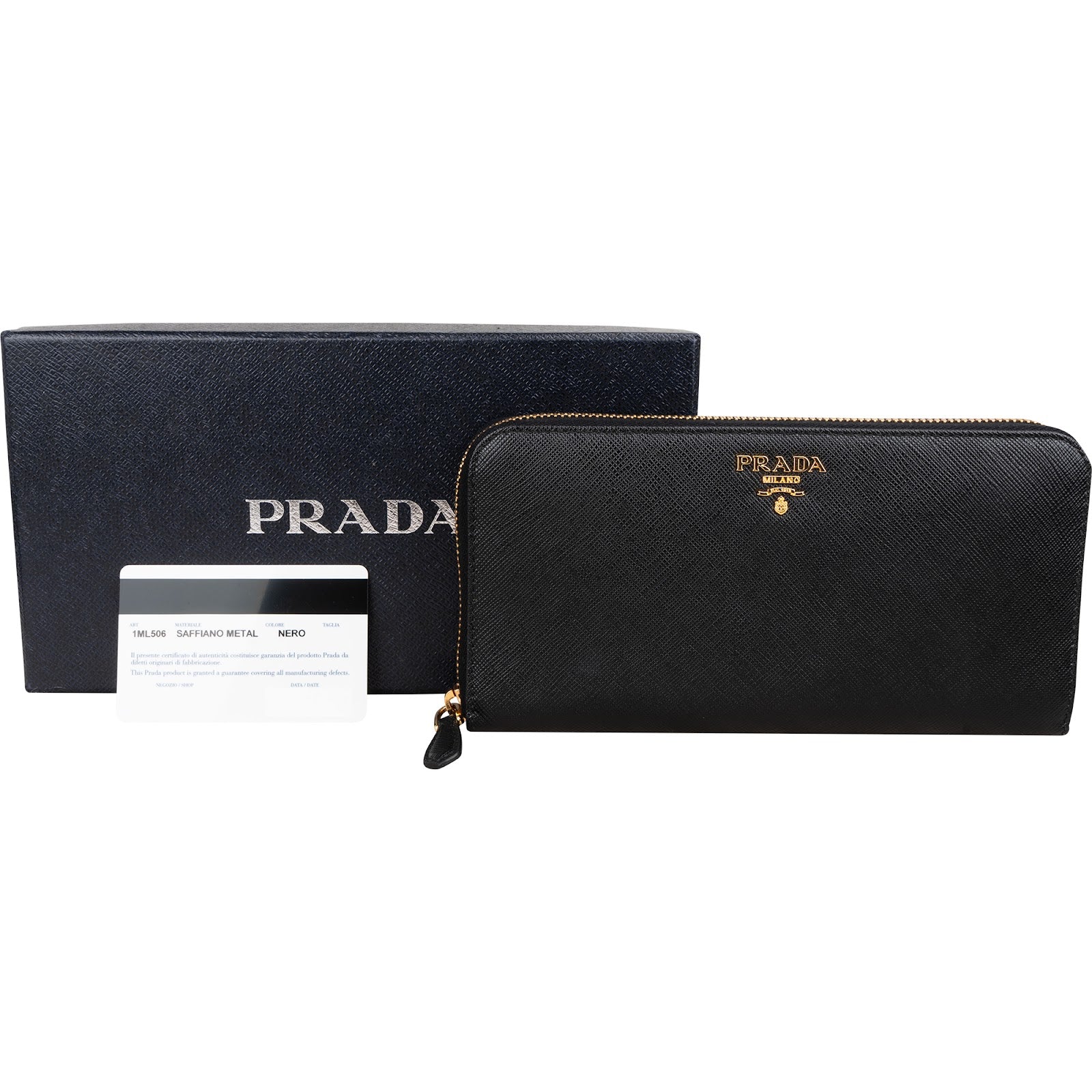 Prada Saffiano Metal Leather Zip-Around Wallet
