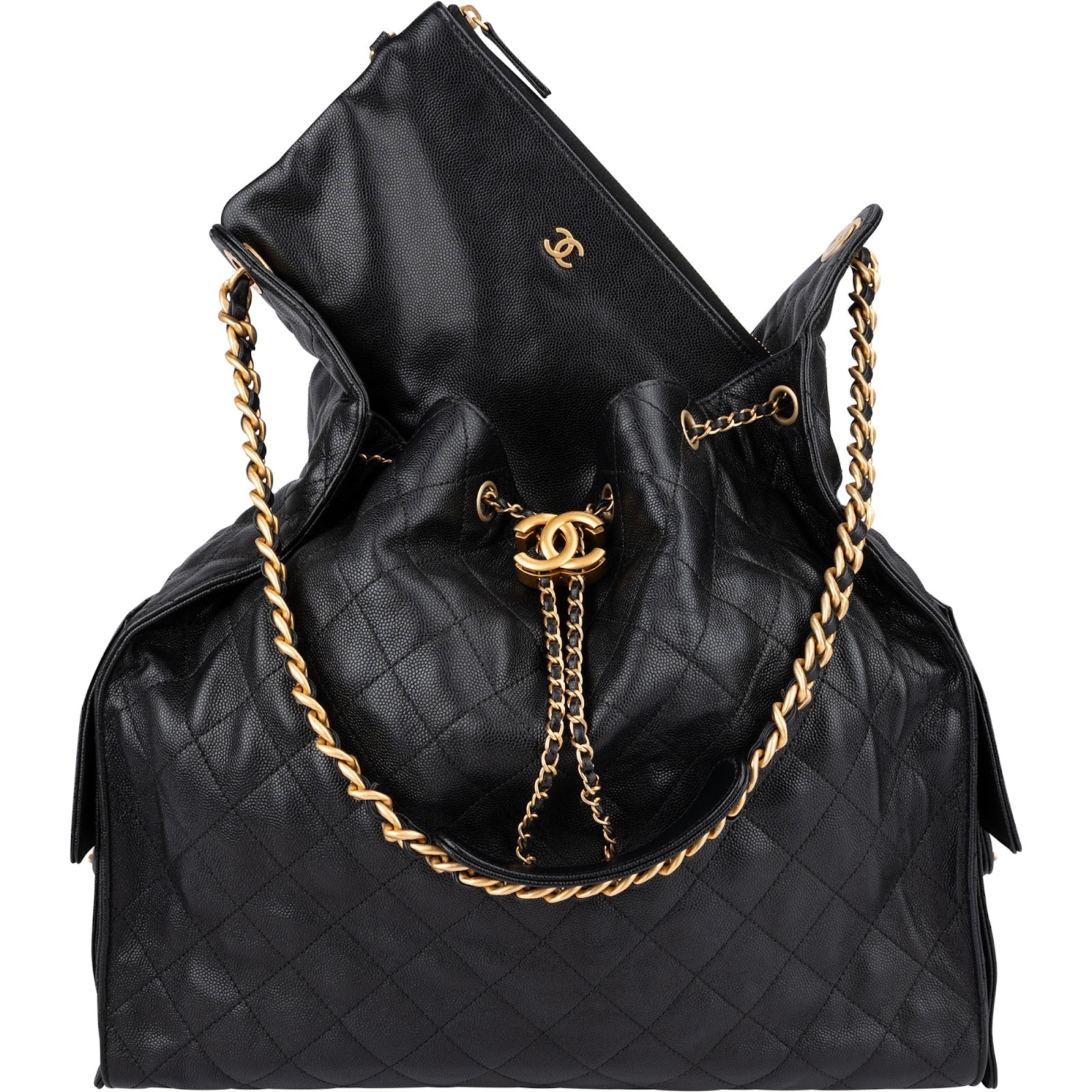 Chanel - 25 Quilted Caviar Leather CC Drawstring Shoulder Bag