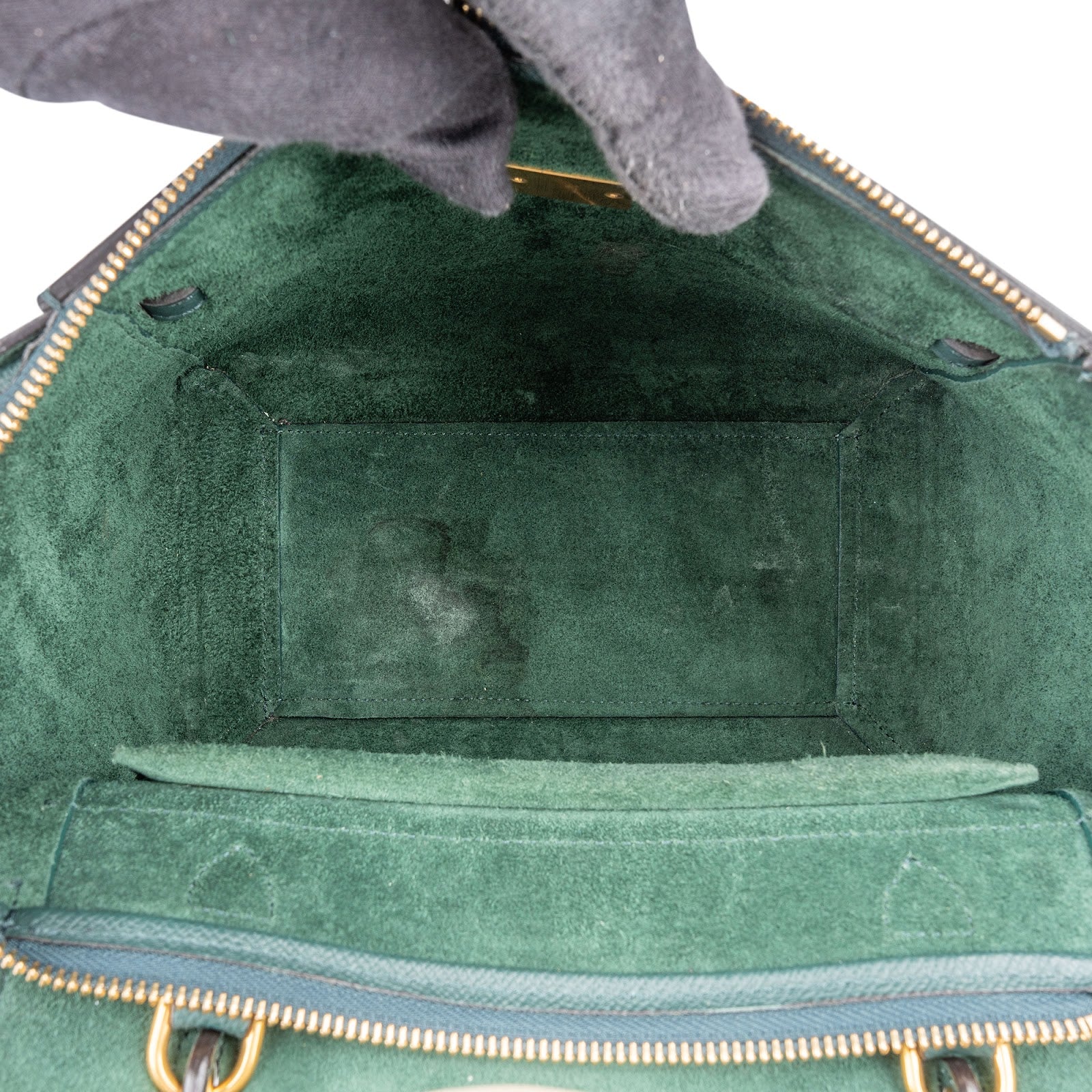 Celine Dark Green Grained Calfskin Belt Nano Handbag