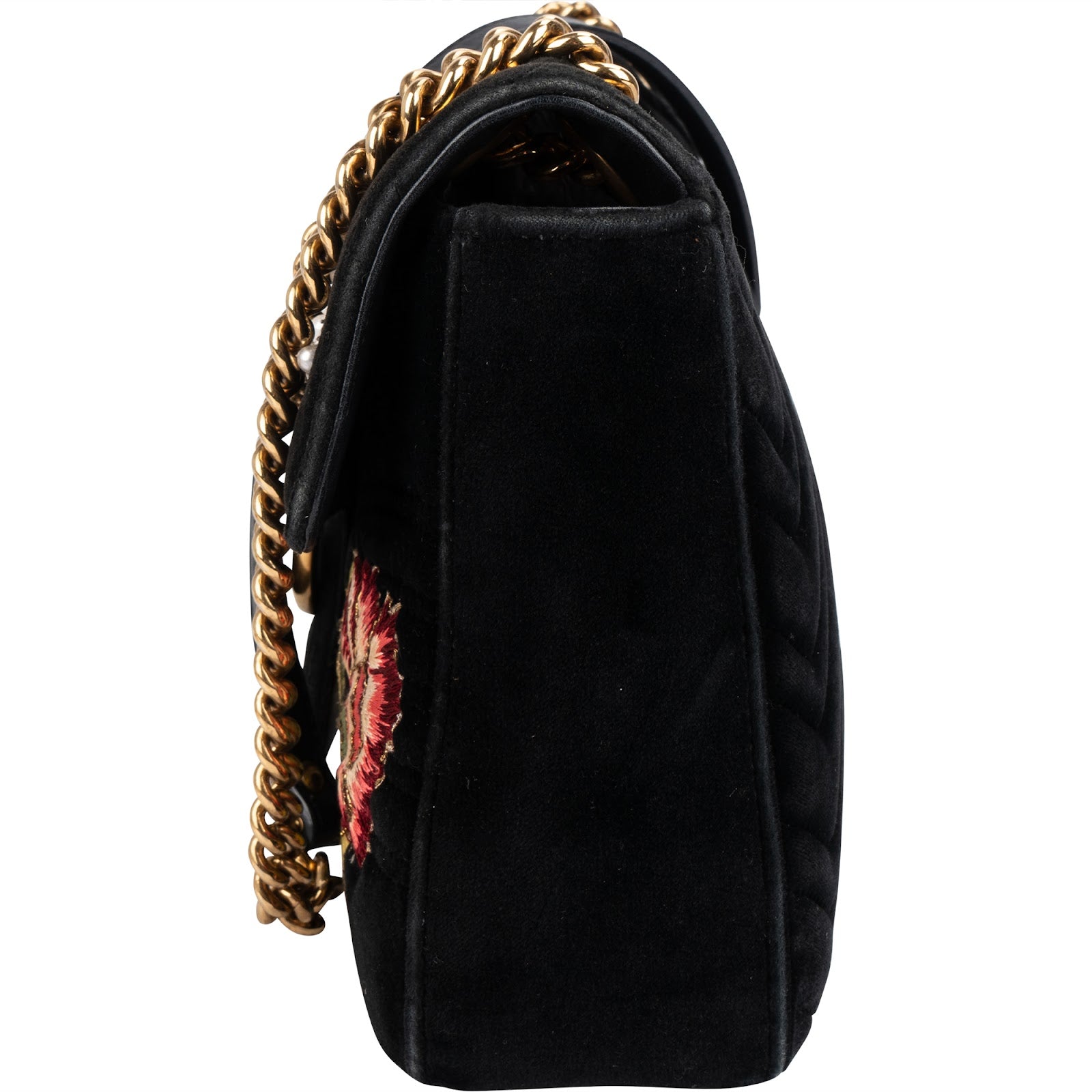 Gucci Monogram Velvet Small GG Marmont 'Loved' Embroidered Shoulder Bag