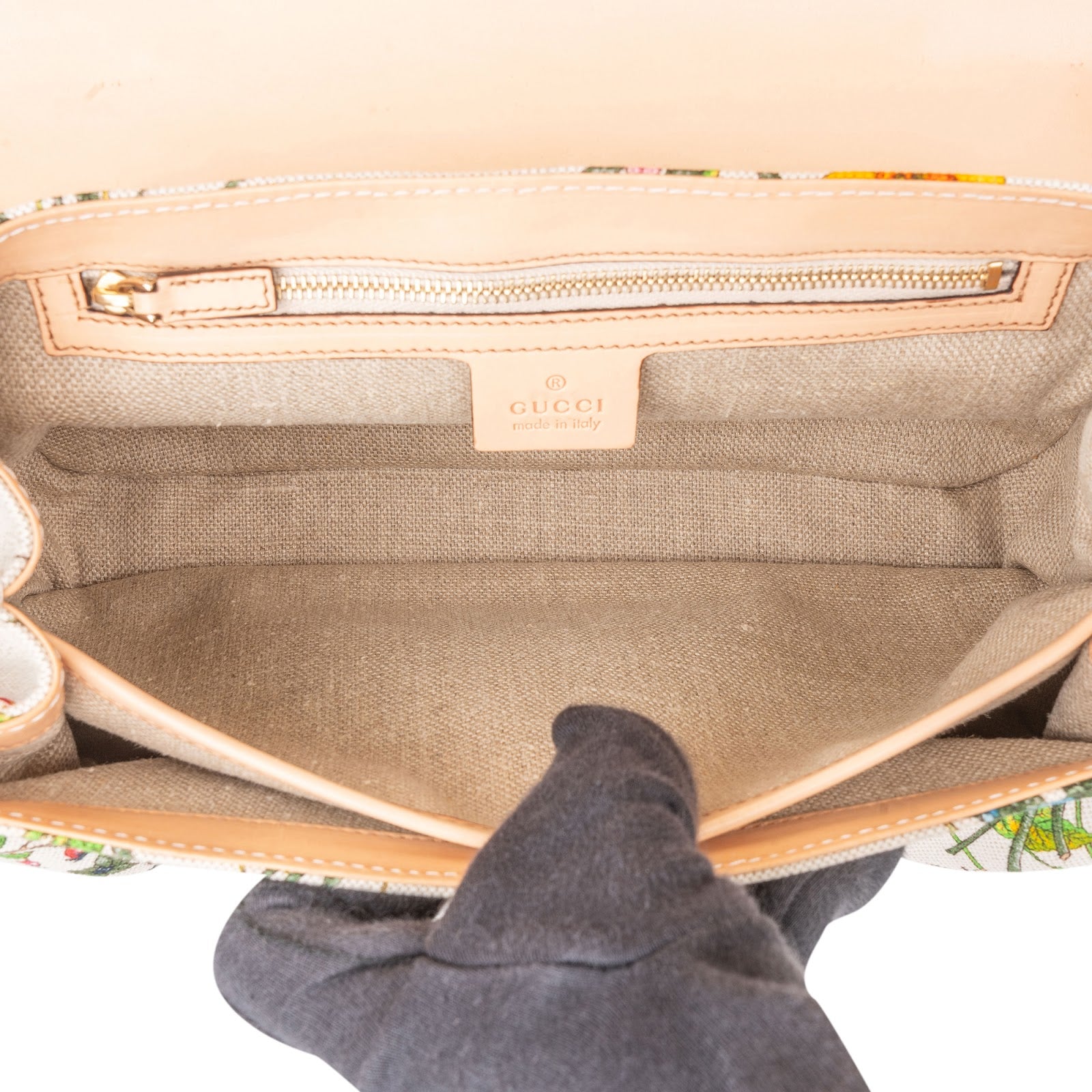 Gucci Rose Leather Flora Print Canvas Bamboo Top Handle Handbag