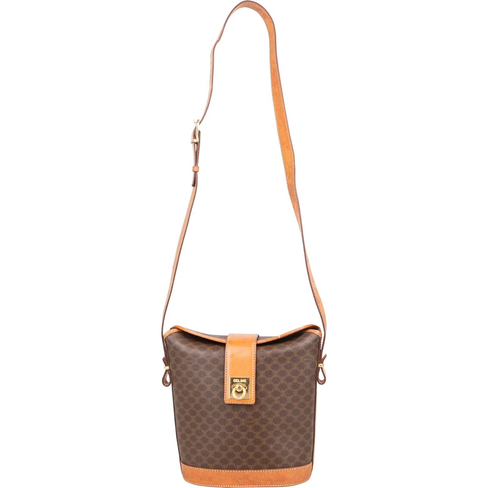 Celine Macadam Mongram Buckle Bucket Crossbody Bag