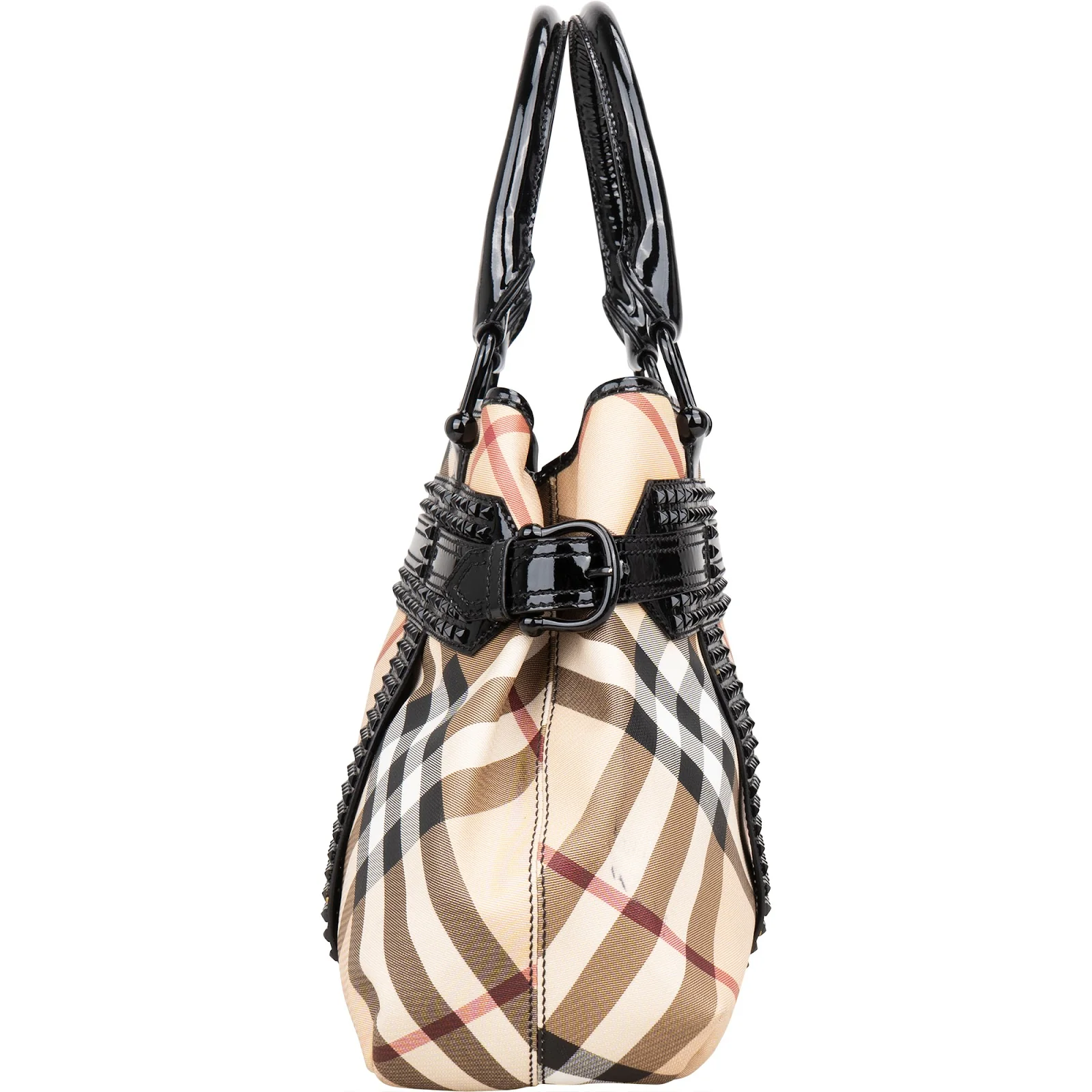 Burberry Nova-Check Studded Knight Hobo Handbag
