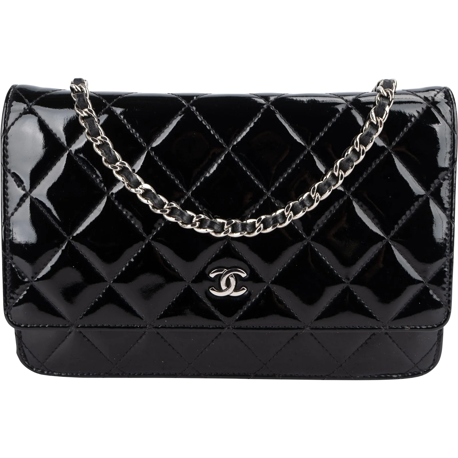 Chanel Quilted Patent Leather Wallet on Chain Crossbody Bag