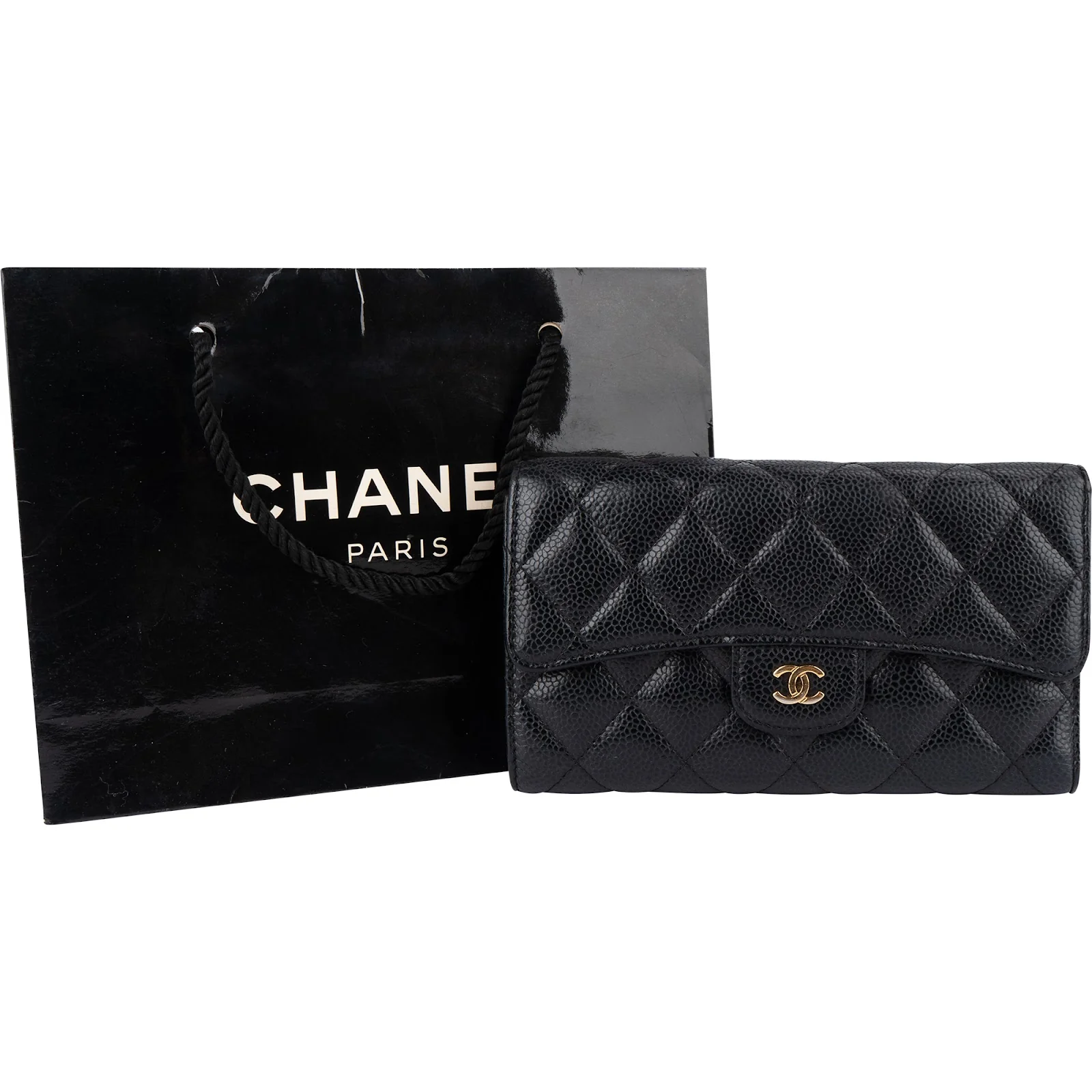 Chanel Quilted Caviar Leather CC Flap Wallet