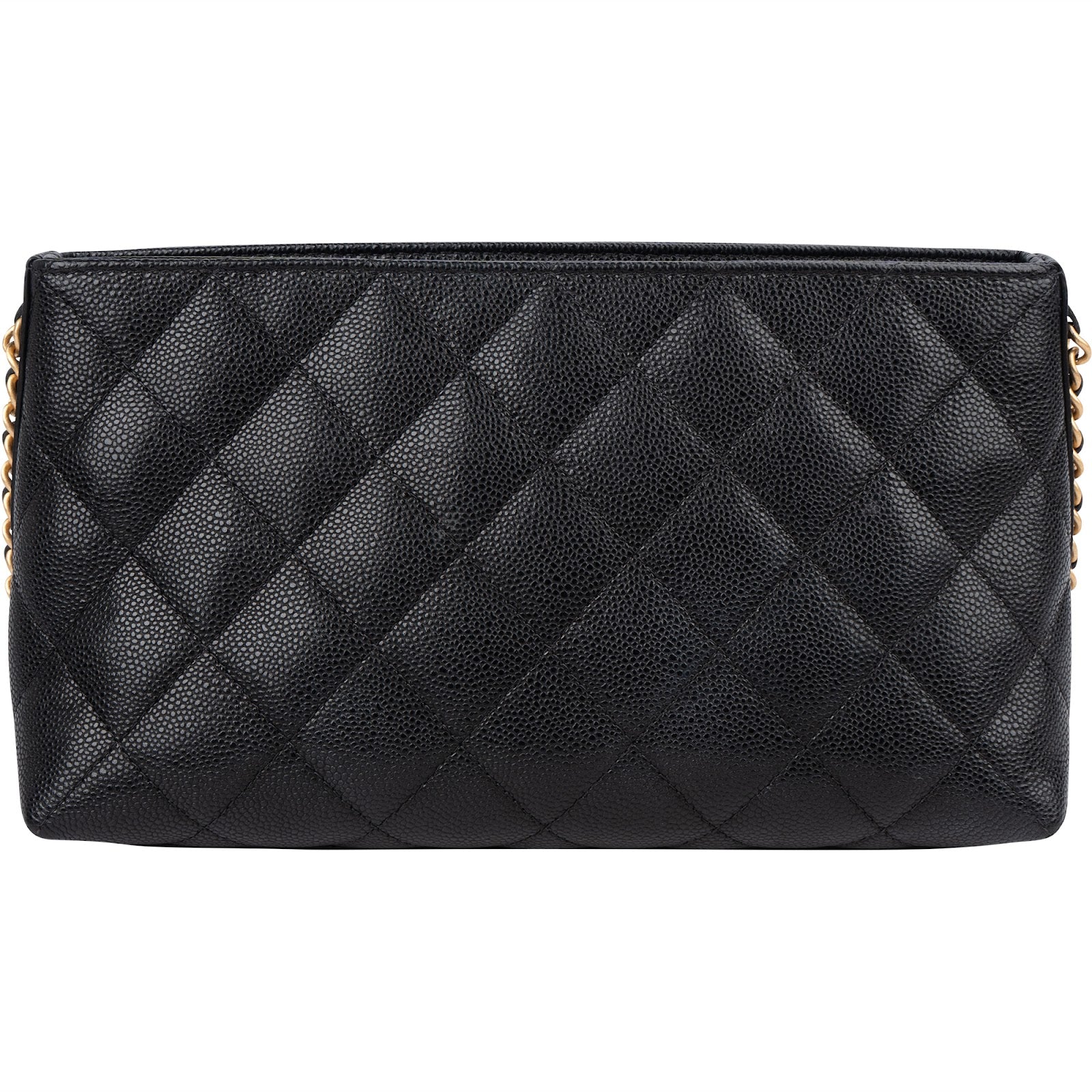 Pochette Chanel in pelle Caviar trapuntata con catena laterale